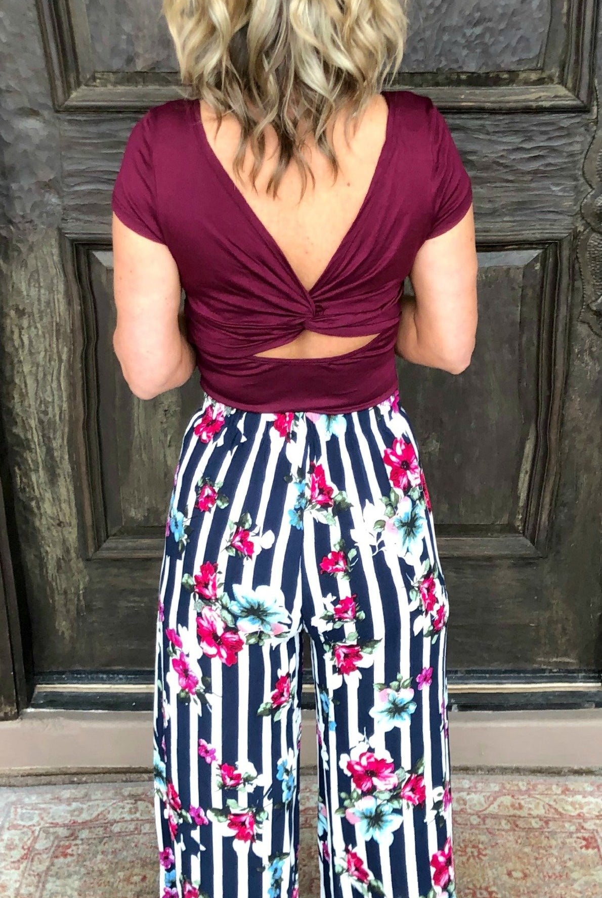 Striped with Floral Pants - Navy-palazzo-privityboutique.com-Privity Boutique, Women’s Fashion Boutique in Mesa, Arizona