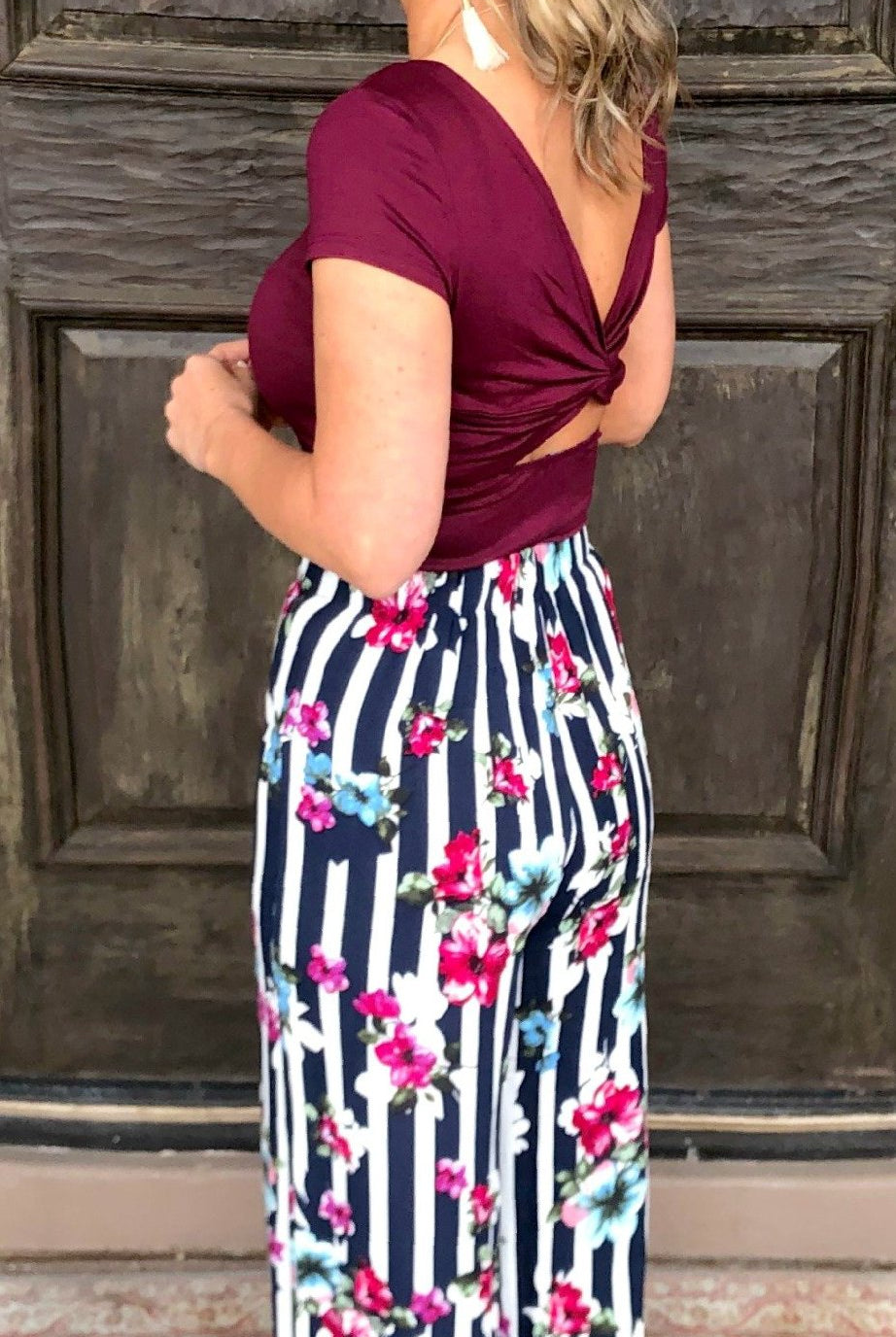 Striped with Floral Pants - Navy-palazzo-privityboutique.com-Privity Boutique, Women’s Fashion Boutique in Mesa, Arizona