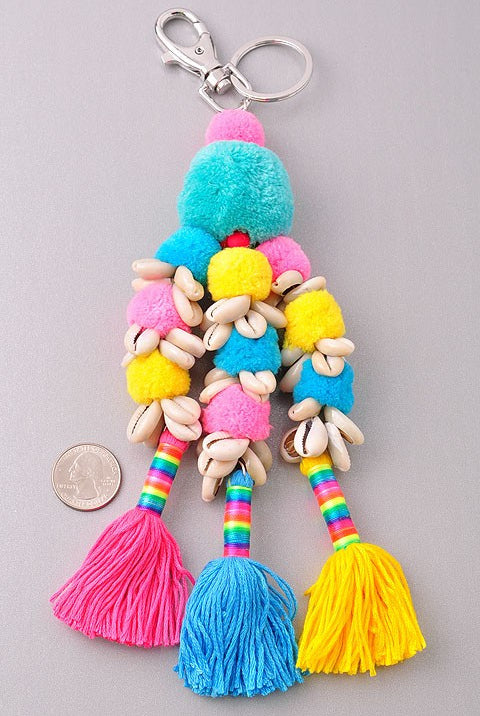 Pom Pom & Shells Tassel Key chain-privityboutique-Privity Boutique, Women’s Fashion Boutique in Mesa, Arizona