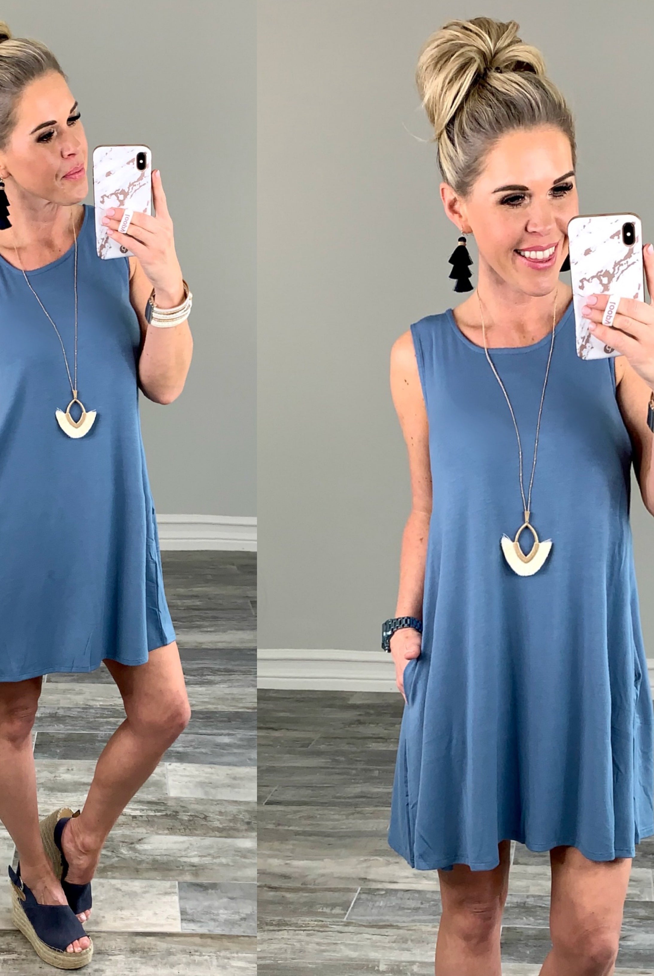 Basic Pocket Tank Dress - Steel Blue-Dress-privityboutique.com-Privity Boutique, Women’s Fashion Boutique in Mesa, Arizona