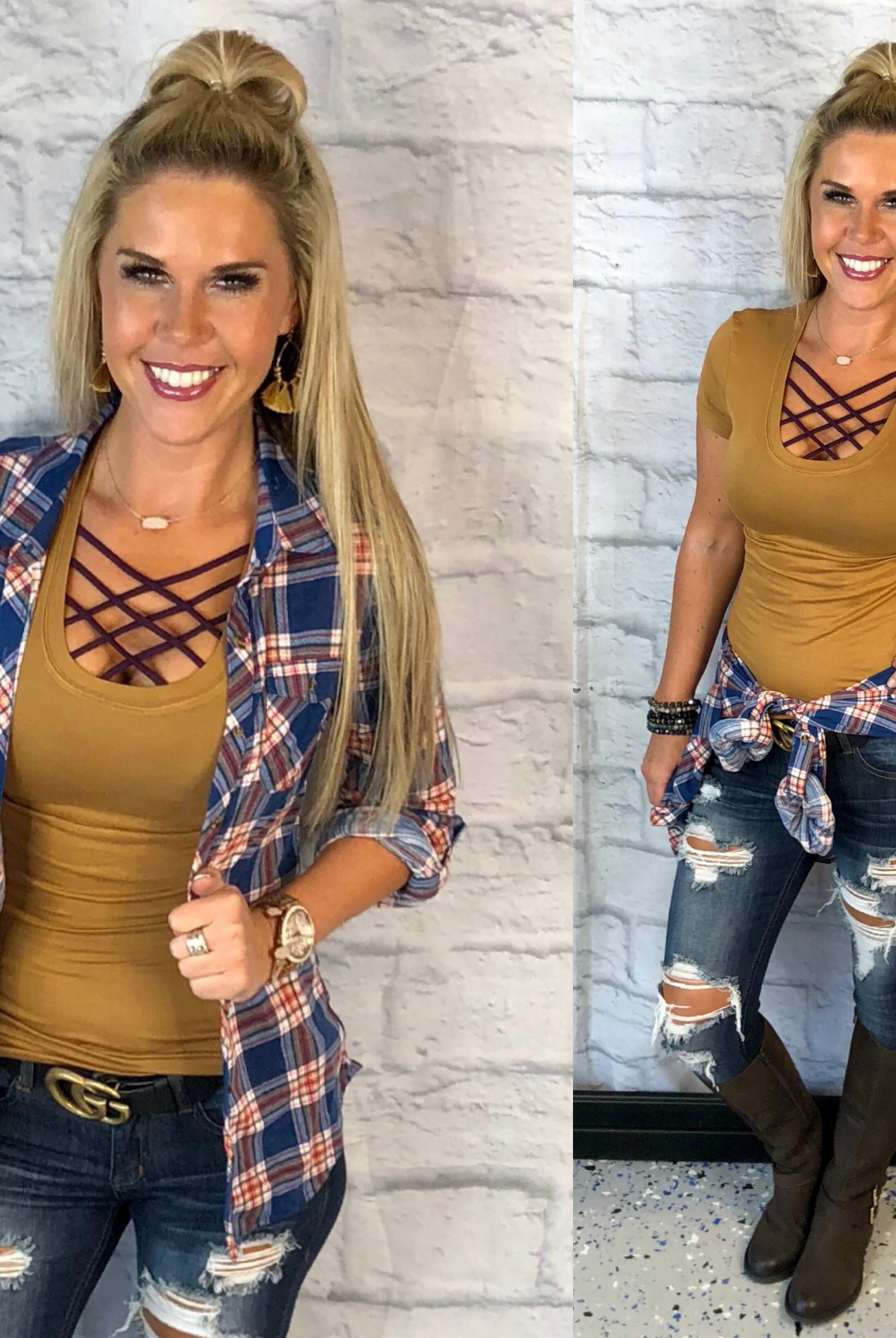 Penny Plaid Flannel Top: Blue/Coral-flannel-privityboutique-Privity Boutique, Women’s Fashion Boutique in Mesa, Arizona