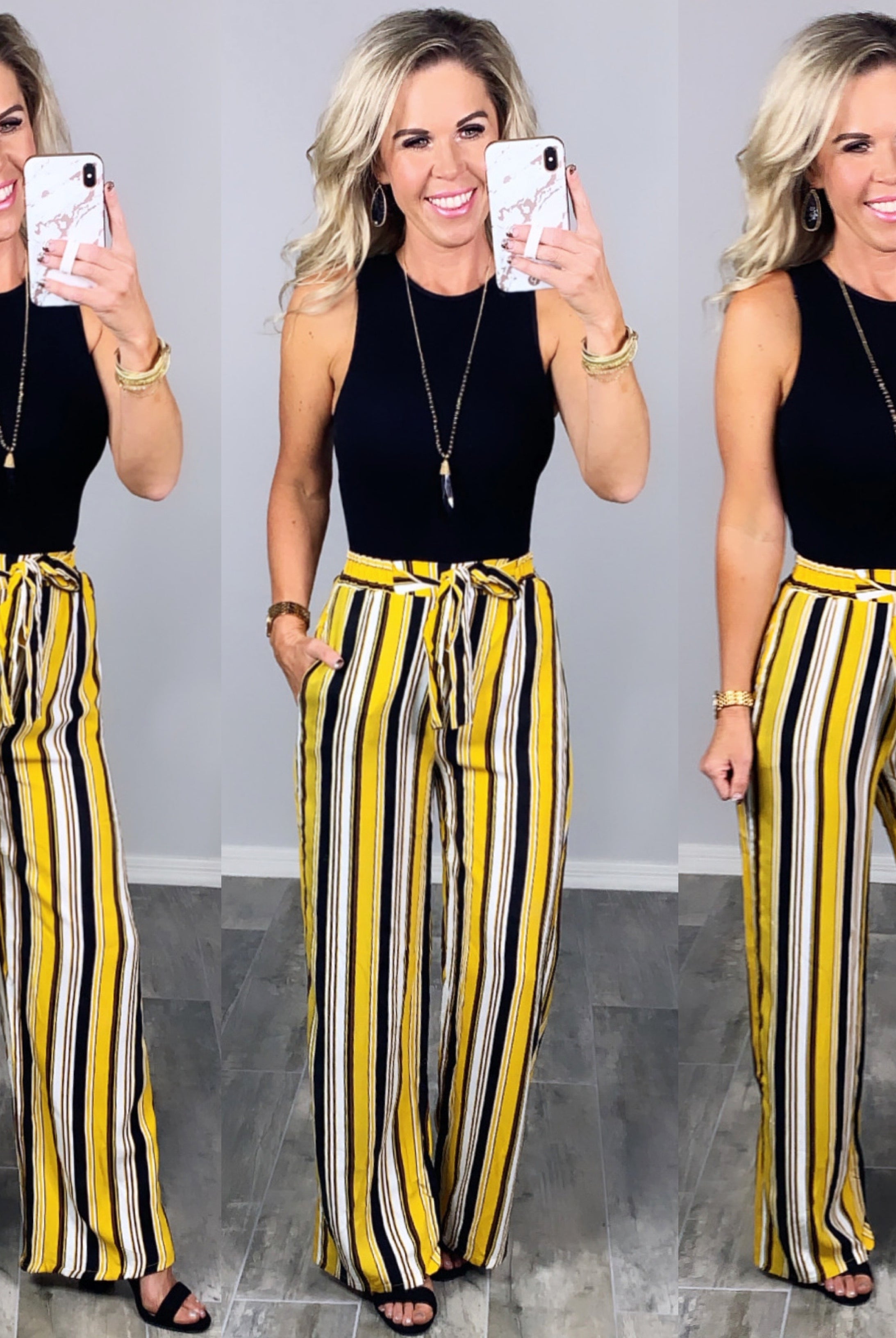 Something to Ponder Striped Pants - Mustard-palazzo-privityboutique.com-Privity Boutique, Women’s Fashion Boutique in Mesa, Arizona