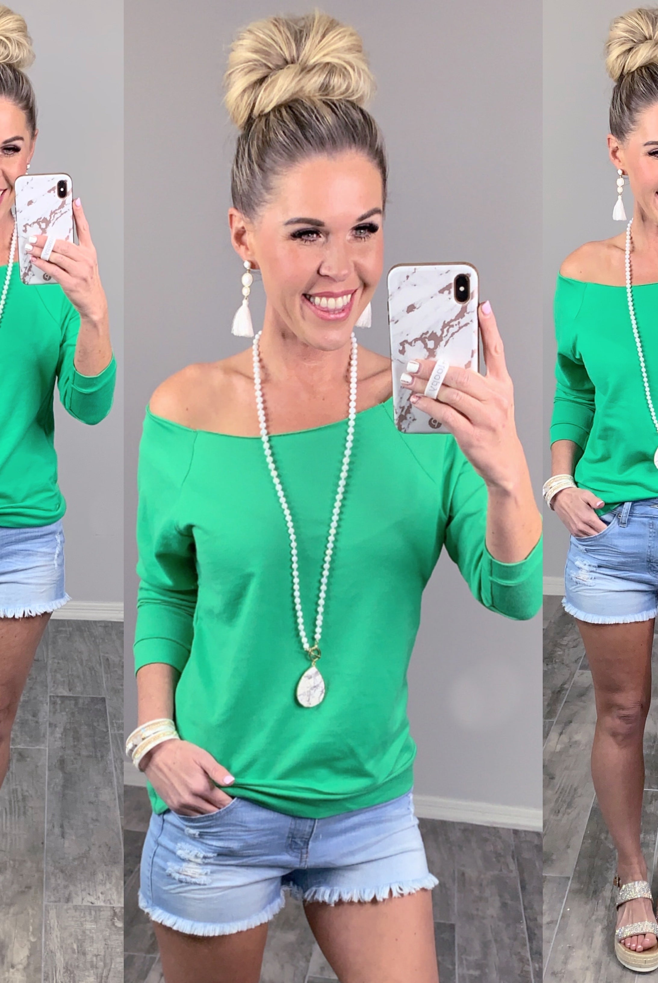 Raw Hem Off The Shoulder - Green-Top-privityboutique.com-Privity Boutique, Women’s Fashion Boutique in Mesa, Arizona