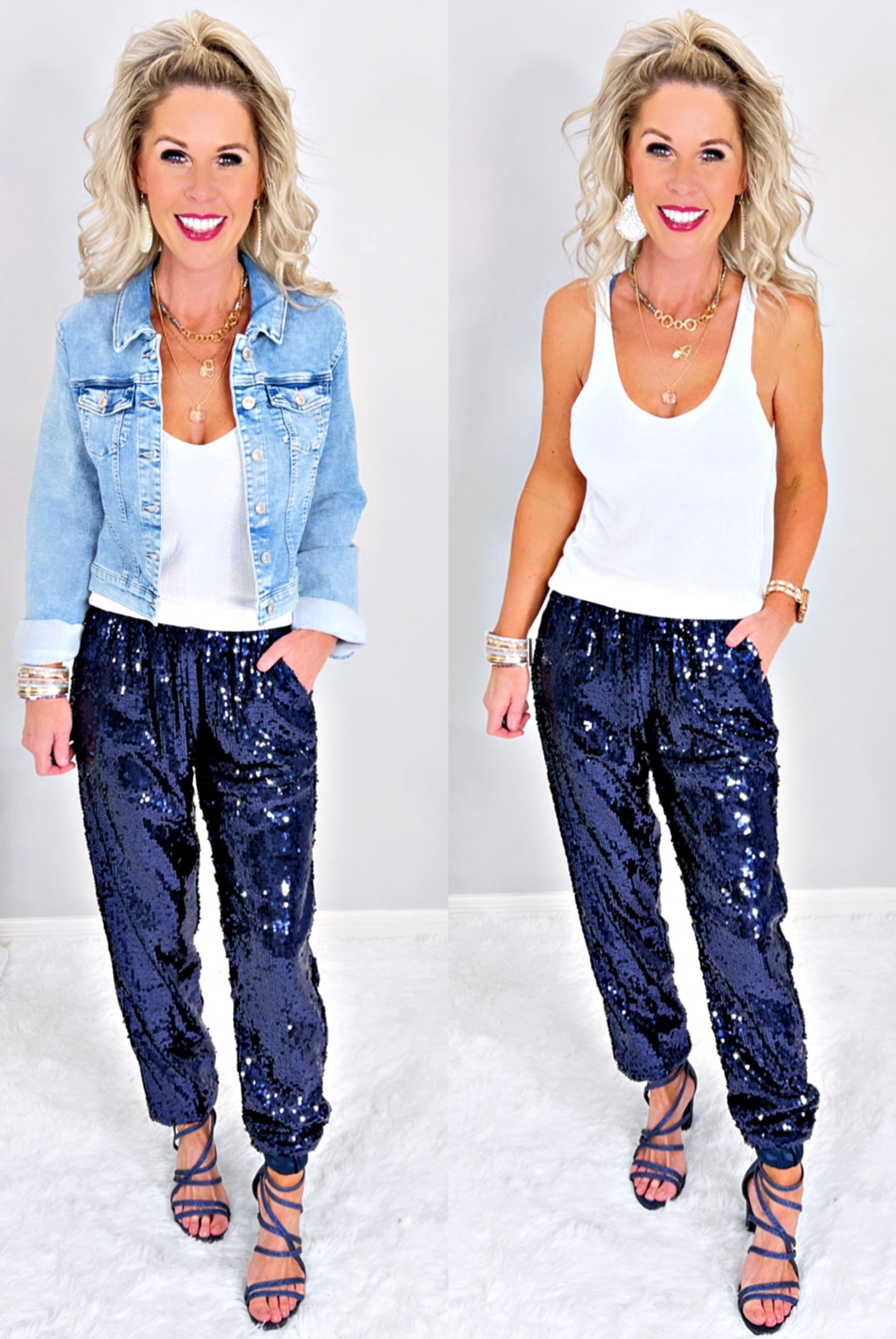 Sequin Joggers -Navy-sequin jogger pants-privityboutique.com-Privity Boutique, Women’s Fashion Boutique in Mesa, Arizona