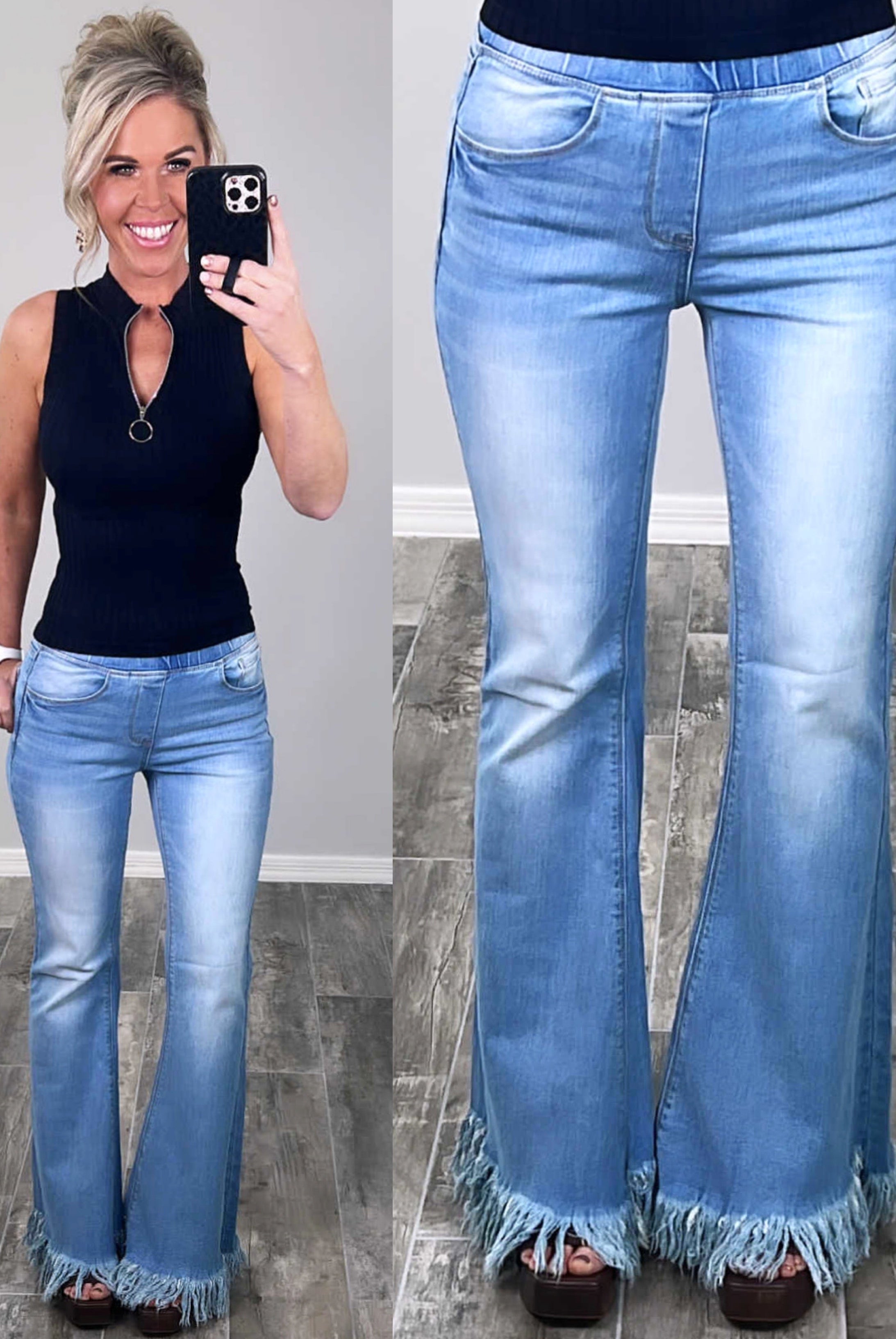 Freedom Calls Light Wash Flare Fringe Jeans-palazzo-privityboutique.com-Privity Boutique, Women’s Fashion Boutique in Mesa, Arizona
