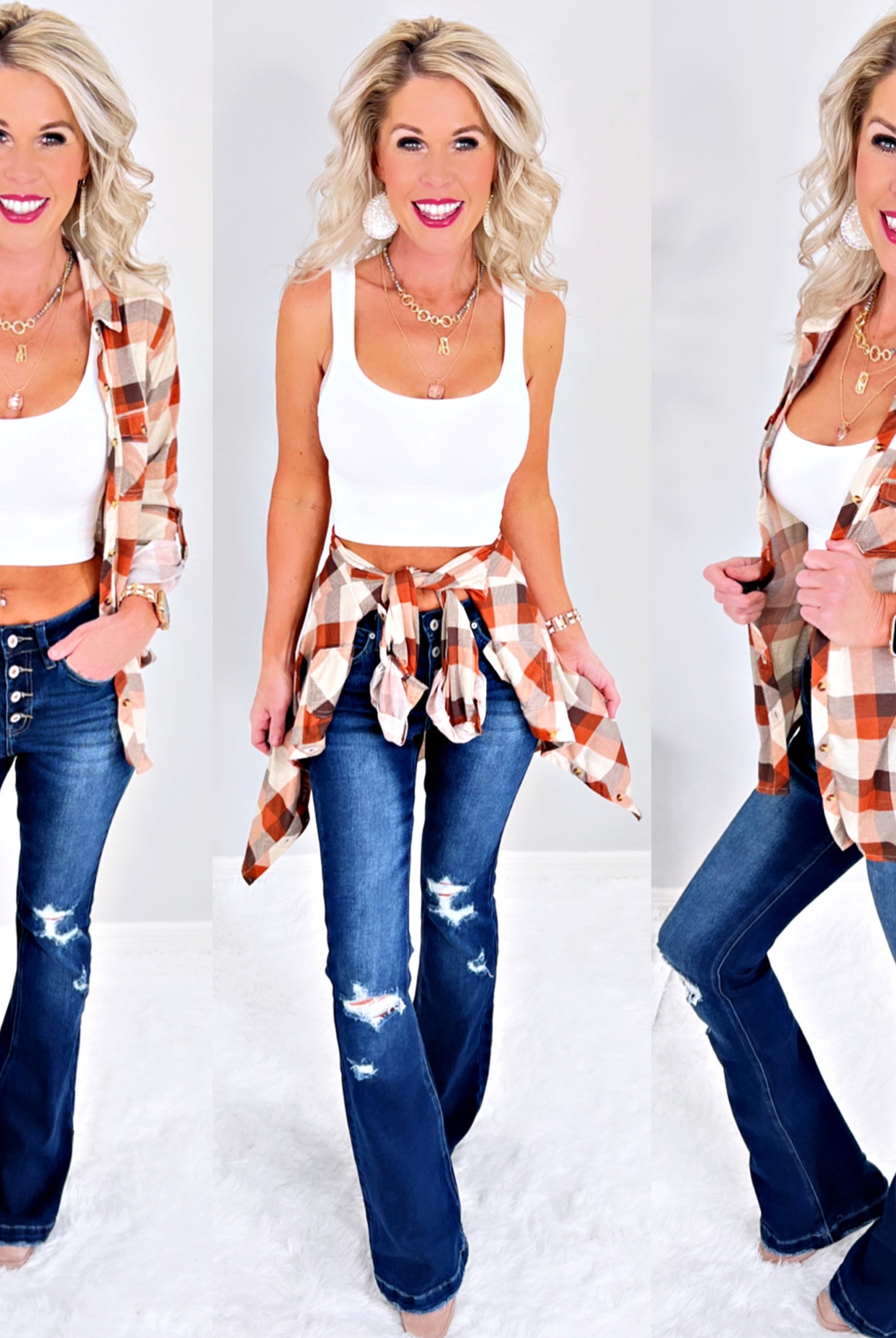 Penny Plaid Flannel Top - Taupe/Rust-flannel-privityboutique-Privity Boutique, Women’s Fashion Boutique in Mesa, Arizona