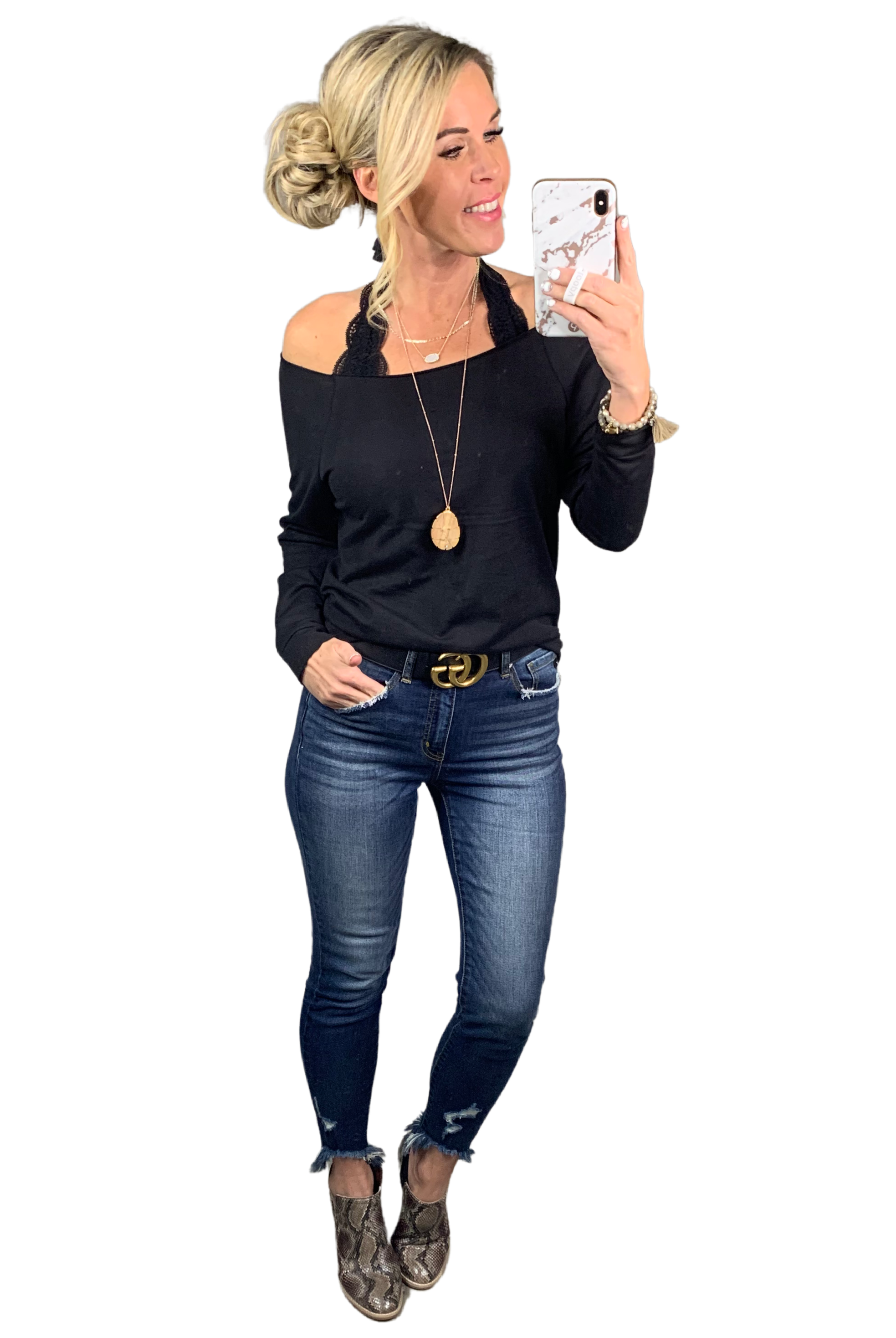 Raw Hem Off The Shoulder - Black-Top-privityboutique.com-Privity Boutique, Women’s Fashion Boutique in Mesa, Arizona