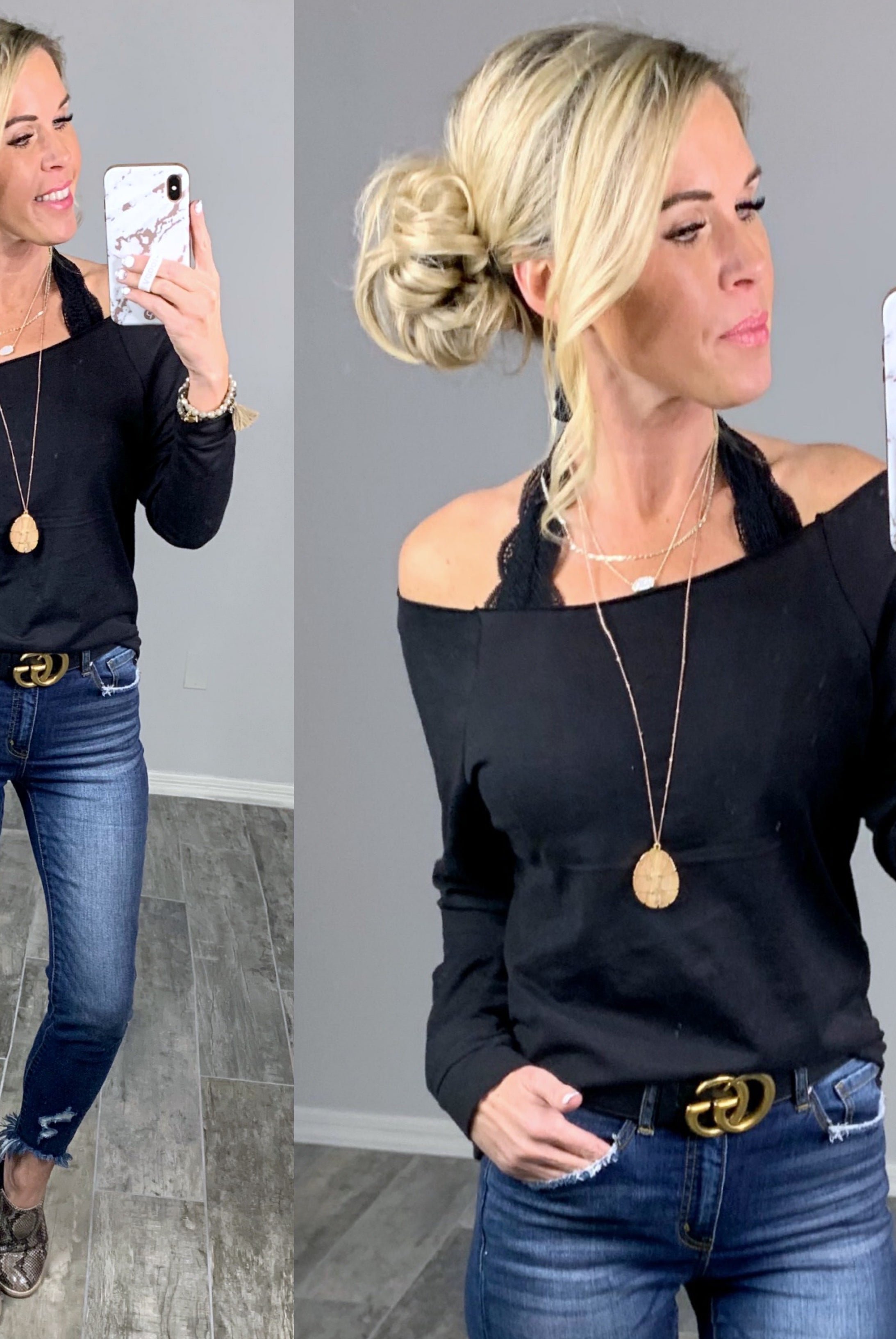 Raw Hem Off The Shoulder - Black-Top-privityboutique.com-Privity Boutique, Women’s Fashion Boutique in Mesa, Arizona
