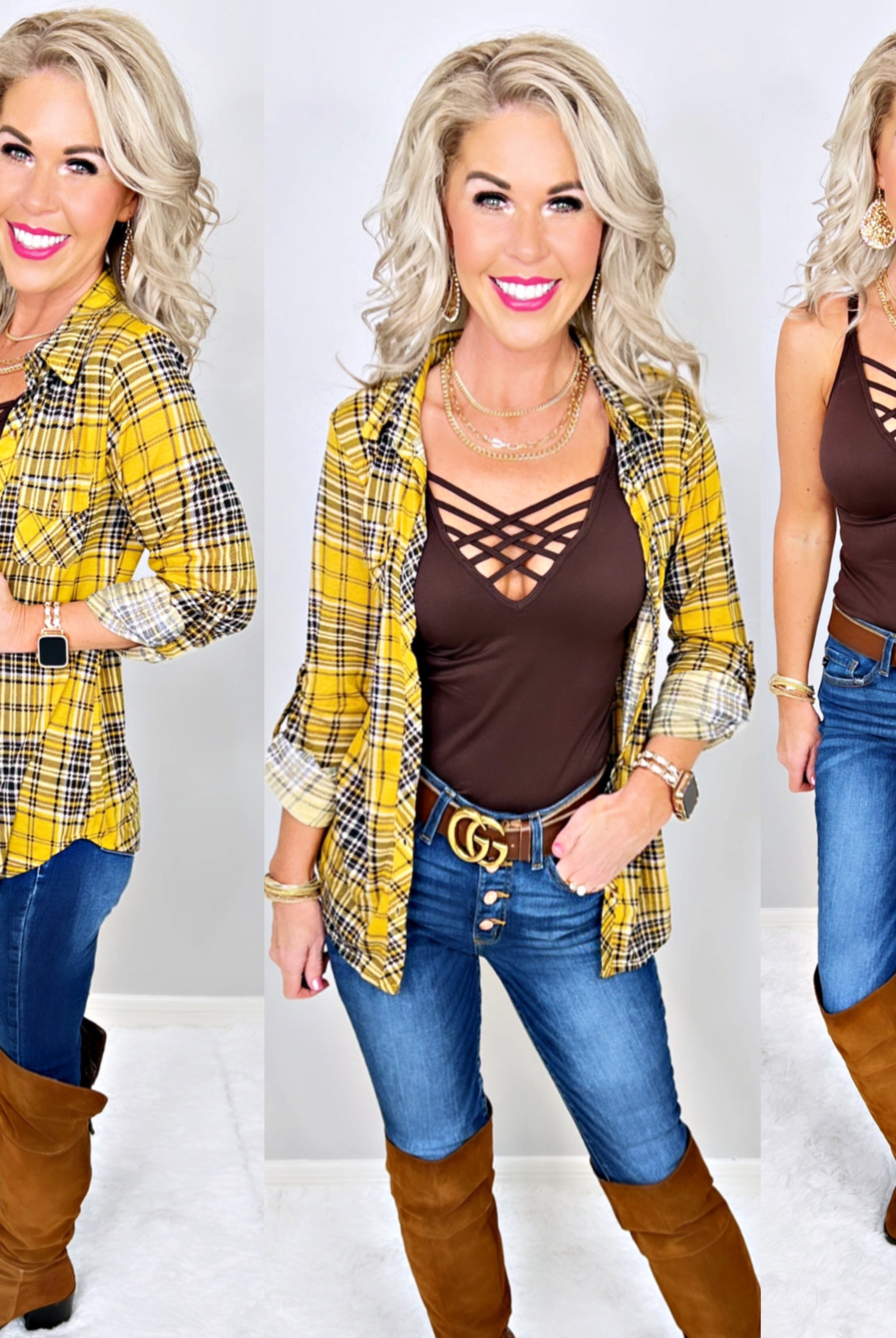 Penny Plaid Flannel Top - Mustard/Black-flannel-privityboutique-Privity Boutique, Women’s Fashion Boutique in Mesa, Arizona