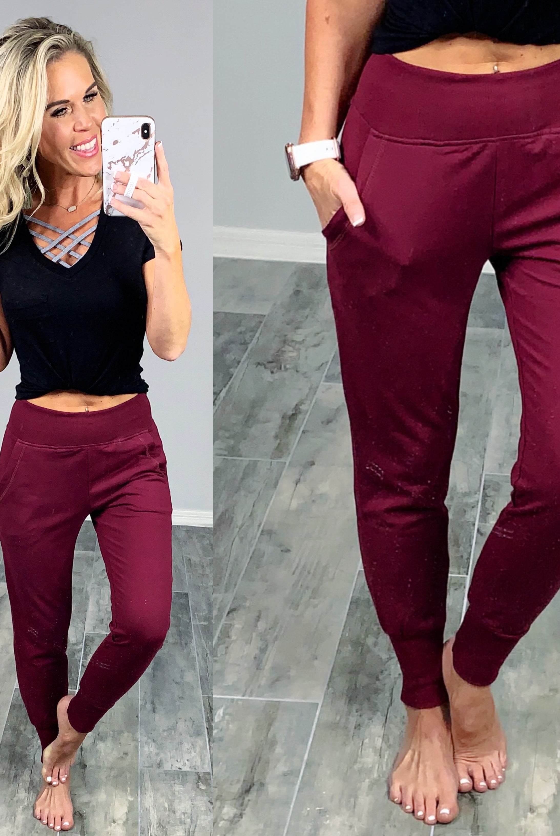 Lounging Around Joggers - Burgundy-palazzo-privityboutique.com-Privity Boutique, Women’s Fashion Boutique in Mesa, Arizona