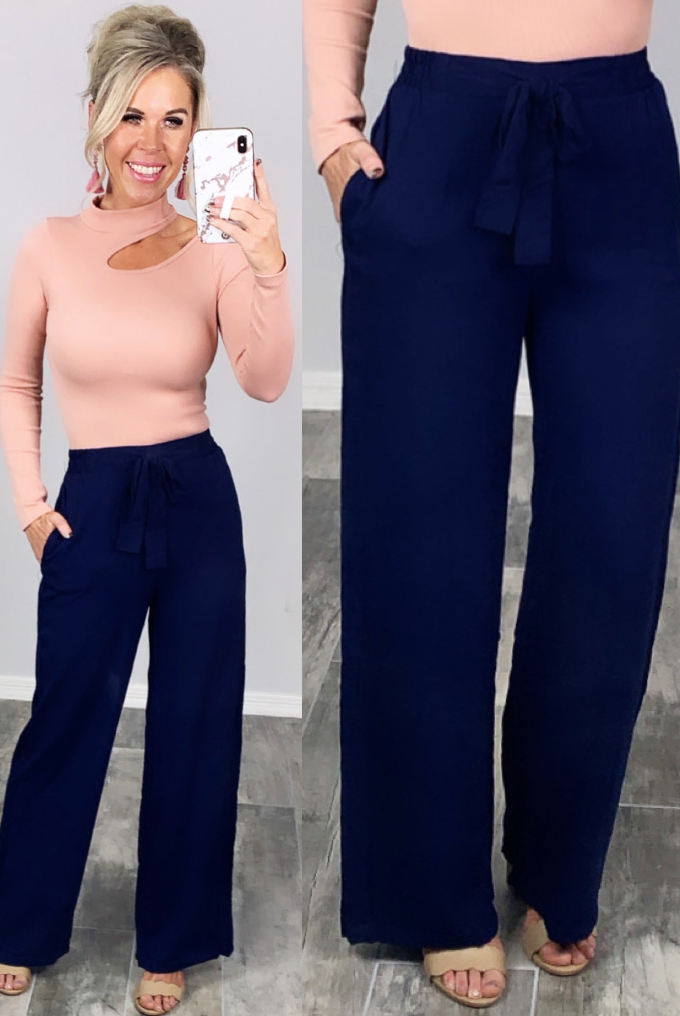 Leave Behind Pants - Navy-palazzo-privityboutique.com-Privity Boutique, Women’s Fashion Boutique in Mesa, Arizona