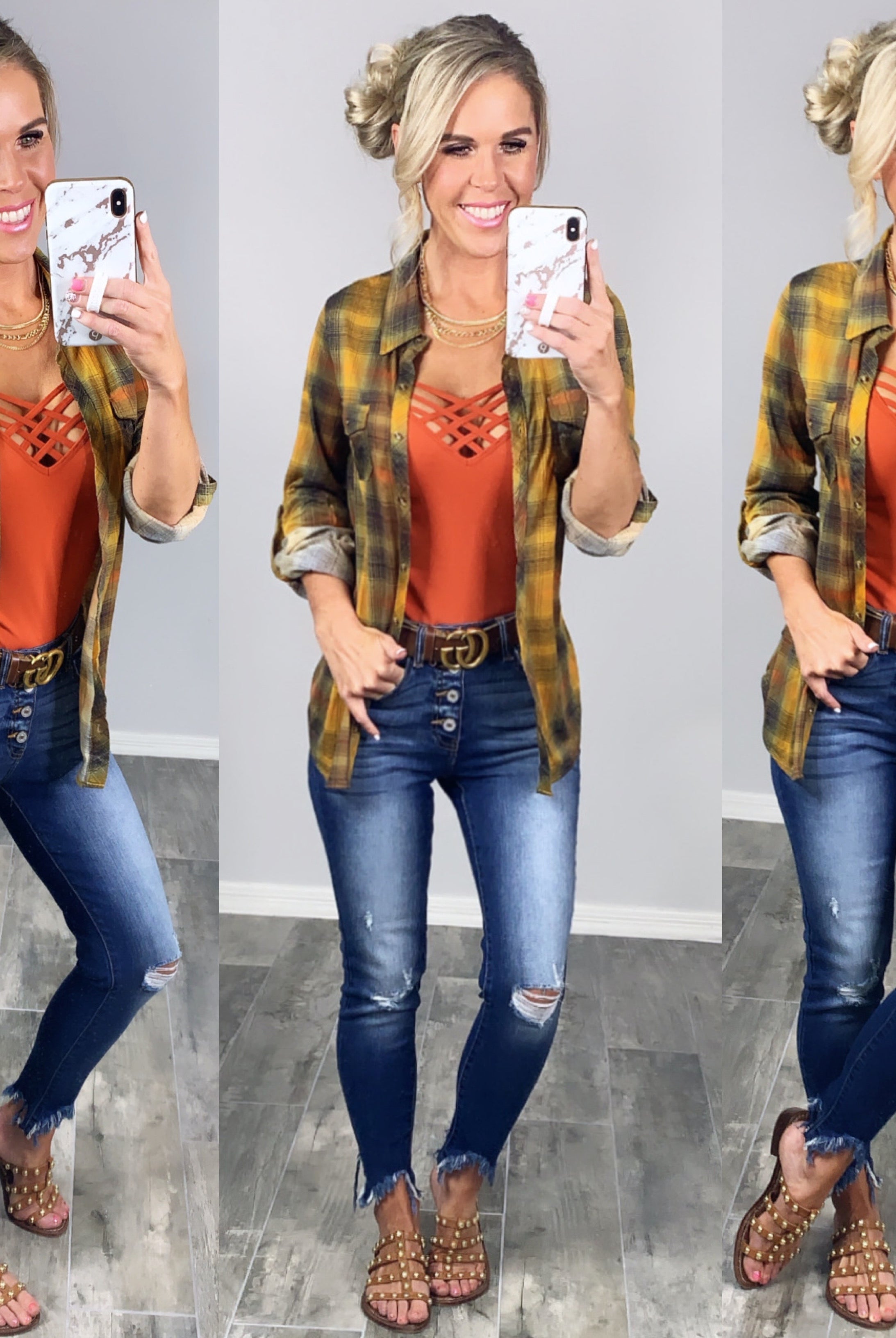 Penny Plaid Flannel Top - Mustard Multi-flannel-privityboutique-Privity Boutique, Women’s Fashion Boutique in Mesa, Arizona