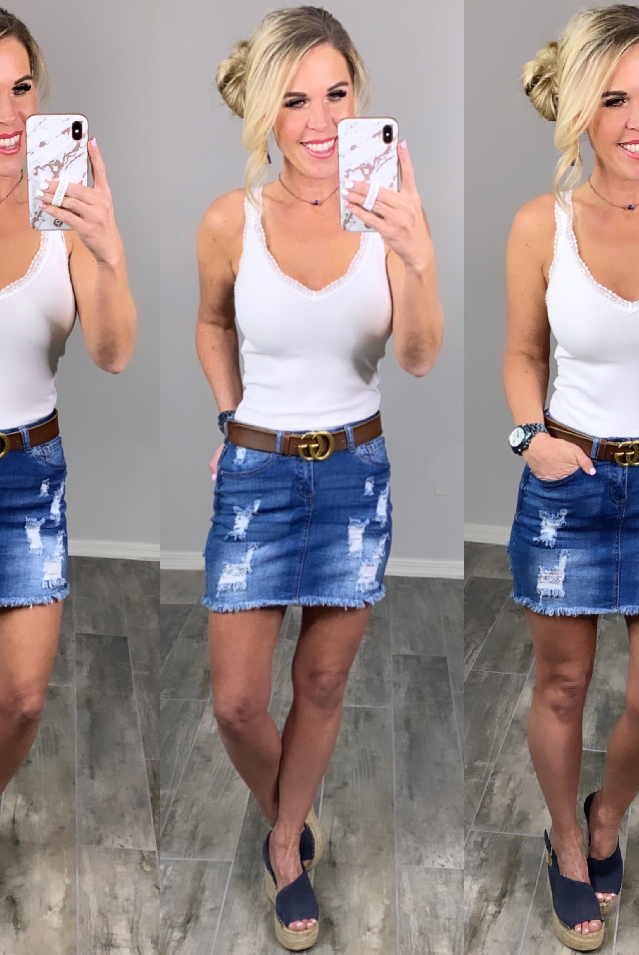 Distressed Denim Skirt - Medium-Dress-privityboutique.com-Privity Boutique, Women’s Fashion Boutique in Mesa, Arizona