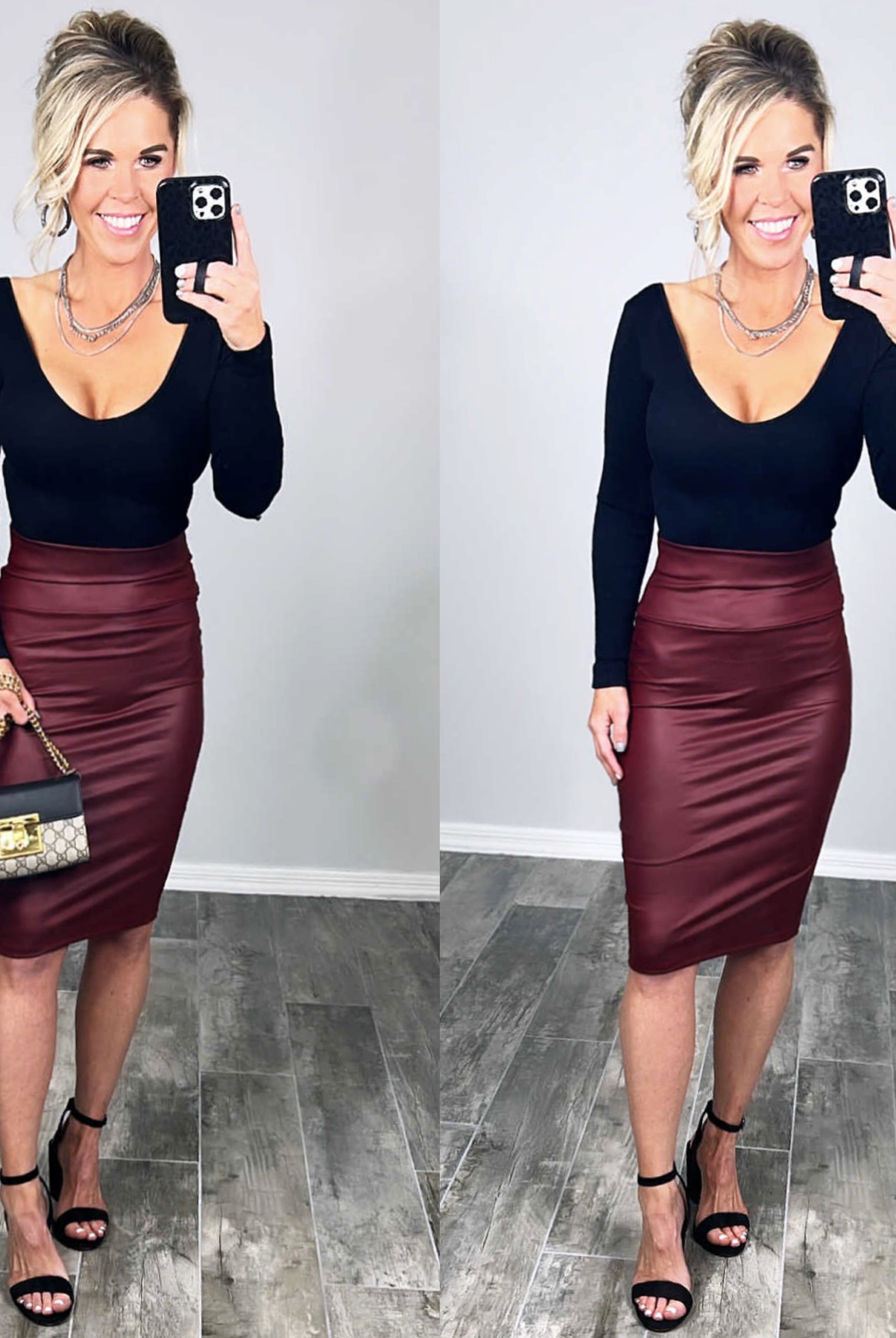 Walk On By Faux Leather Pencil Skirt - Burgundy-Leggings-privityboutique-Privity Boutique, Women’s Fashion Boutique in Mesa, Arizona