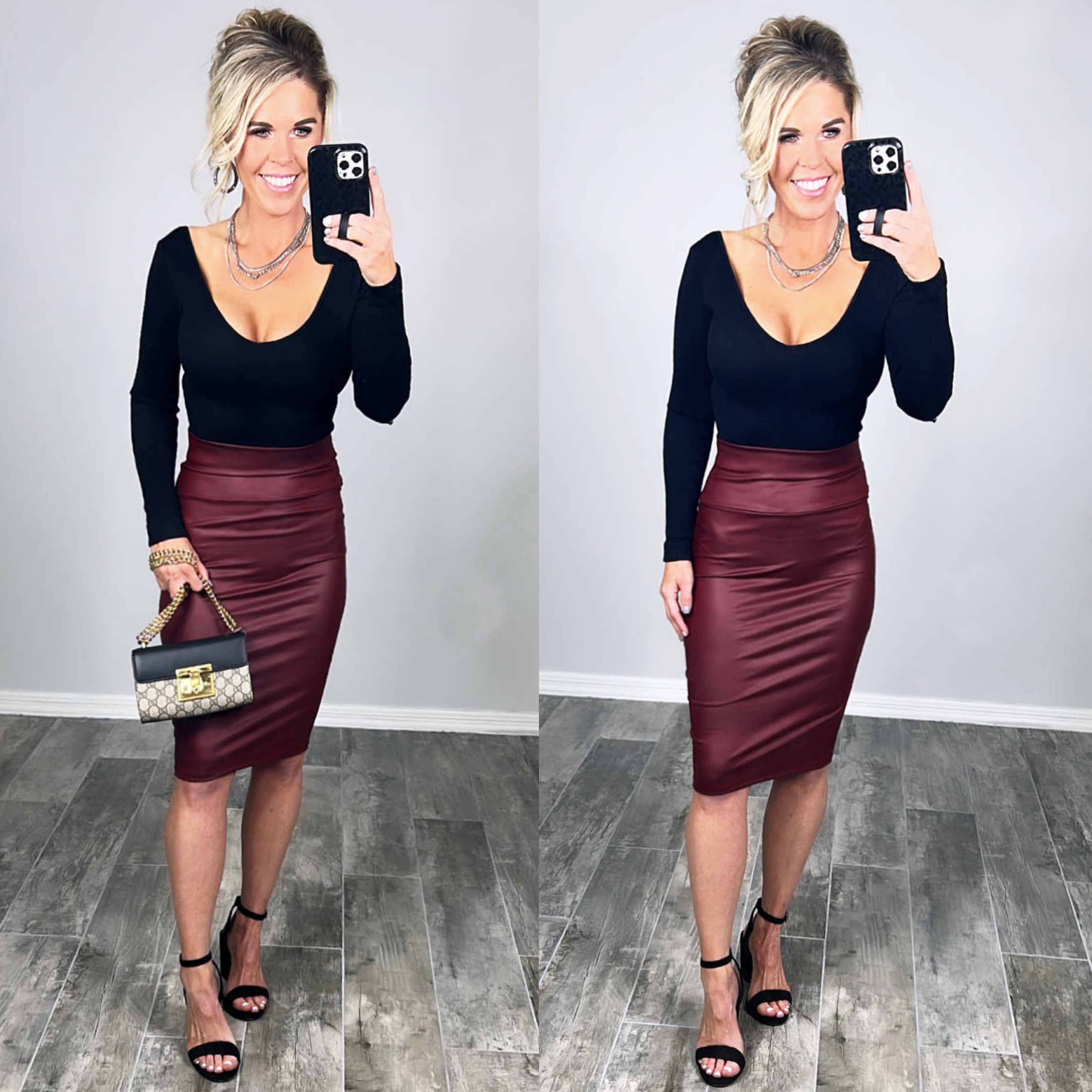 Walk On By Faux Leather Pencil Skirt - Burgundy-Leggings-privityboutique-Privity Boutique, Women’s Fashion Boutique in Mesa, Arizona