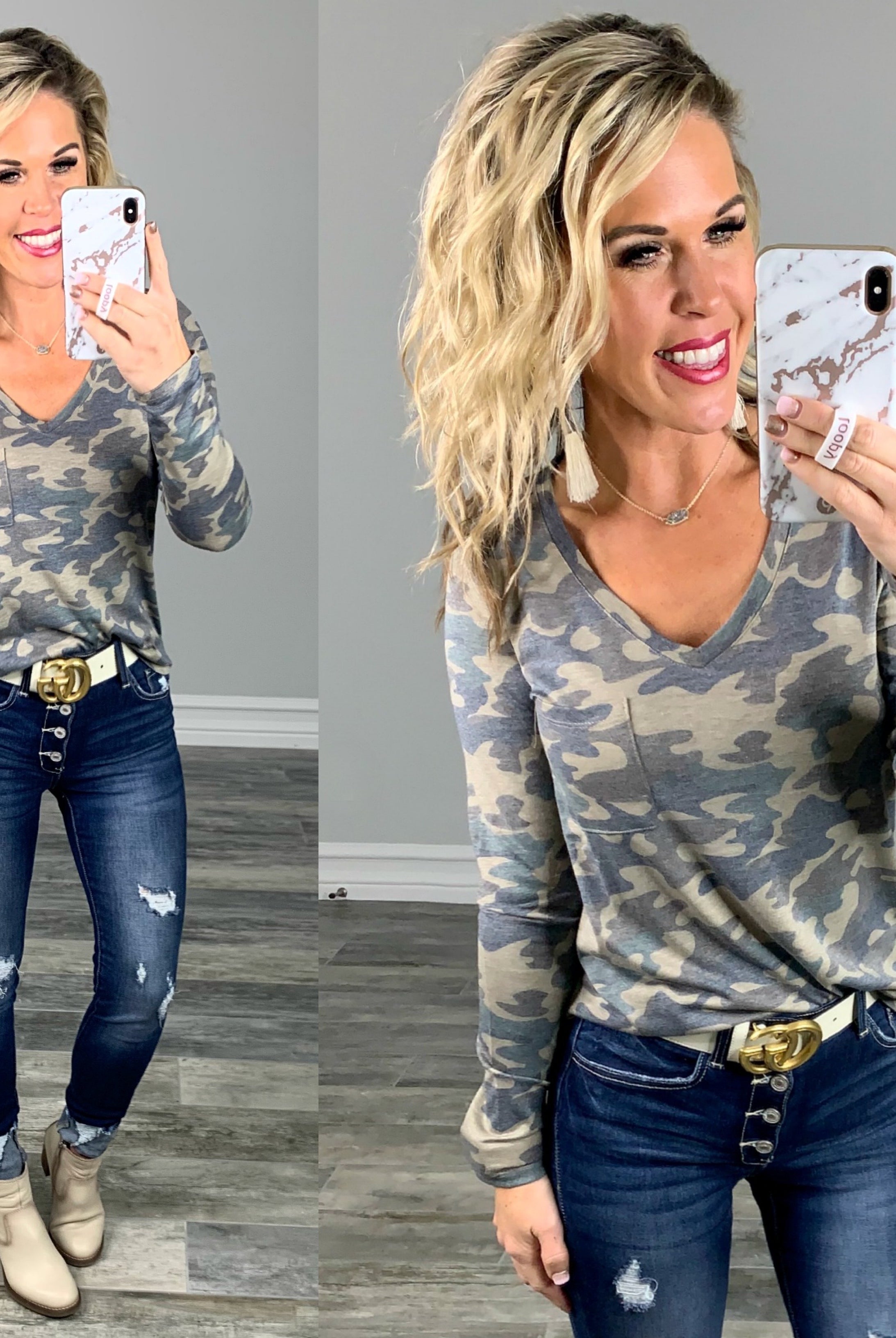 Casual in Camo Top: Olive-Top-privityboutique.com-Privity Boutique, Women’s Fashion Boutique in Mesa, Arizona