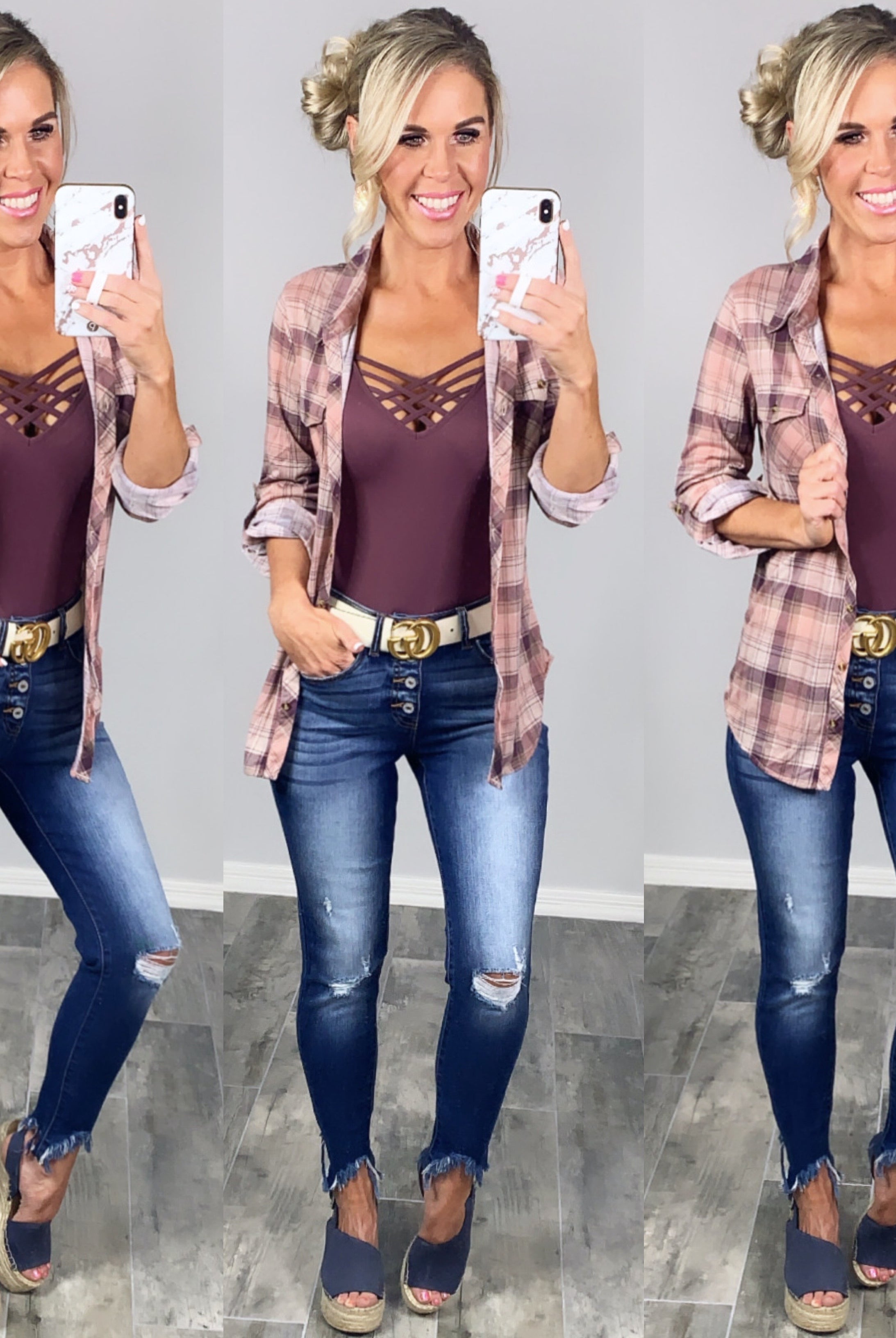 Penny Plaid Flannel Top - Rose/Plum-flannel-privityboutique-Privity Boutique, Women’s Fashion Boutique in Mesa, Arizona