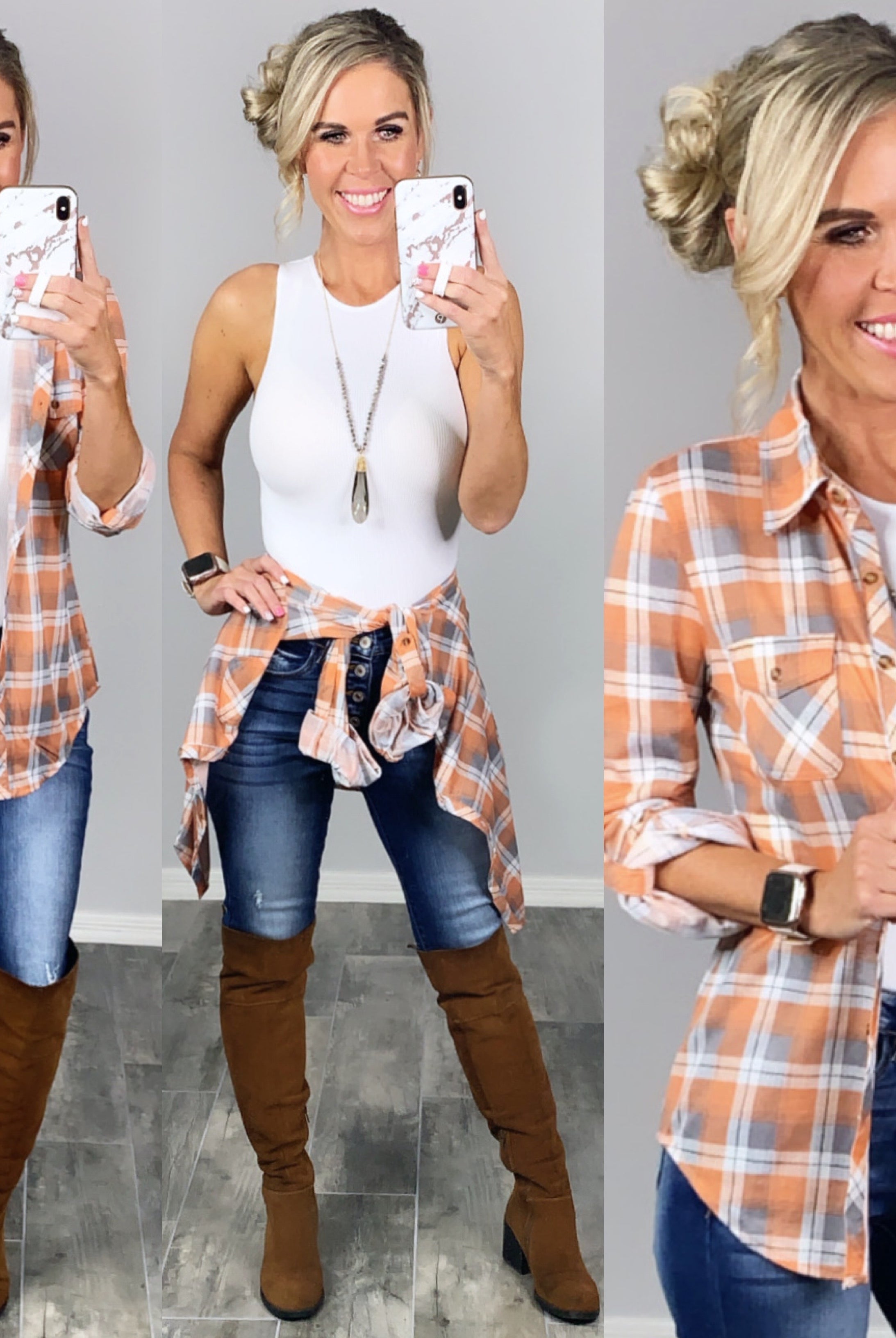 Penny Plaid Flannel Top - Ivory/Clay-flannel-privityboutique-Privity Boutique, Women’s Fashion Boutique in Mesa, Arizona