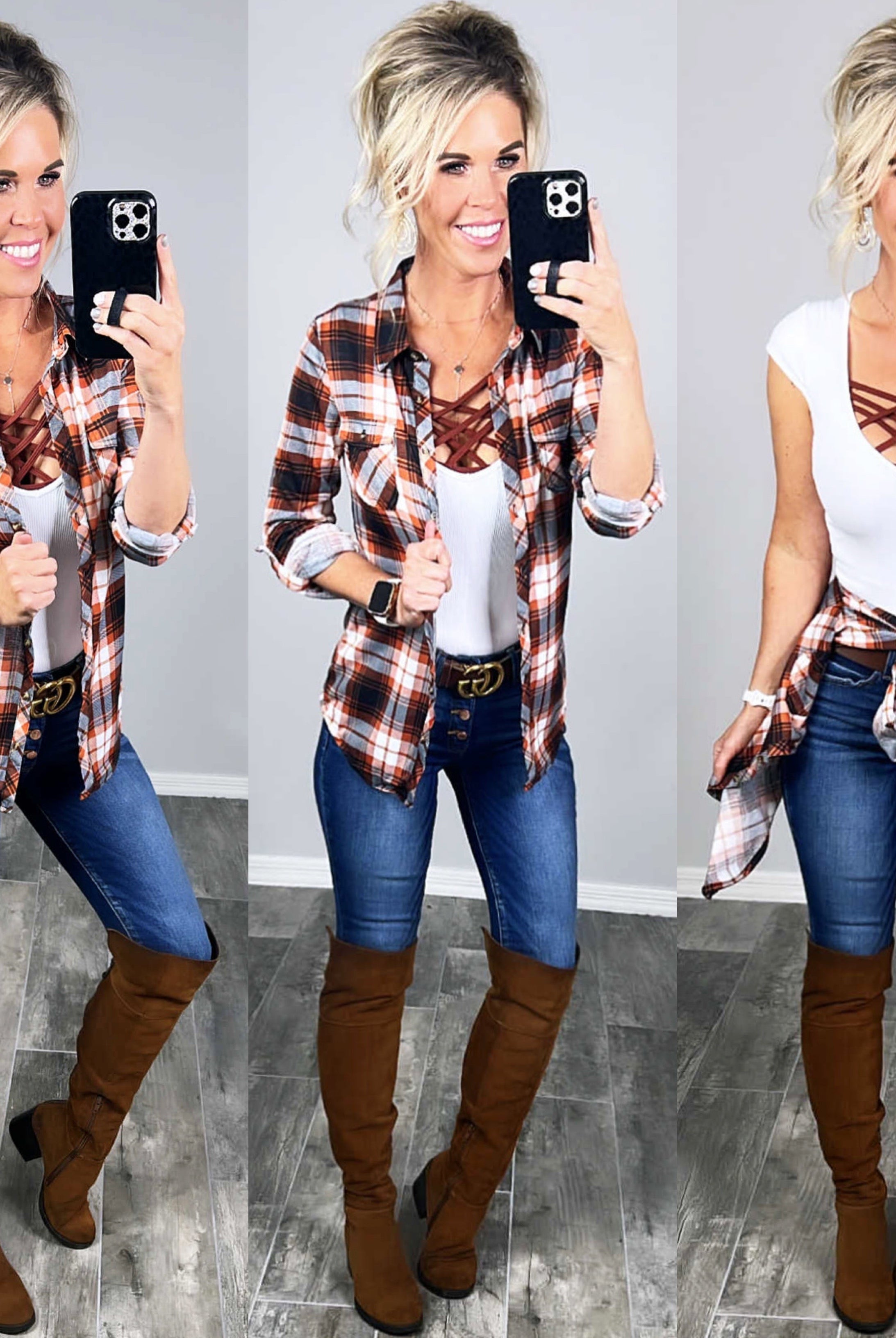 Penny Plaid Flannel Top - Ivory/Rust-flannel-privityboutique-Privity Boutique, Women’s Fashion Boutique in Mesa, Arizona