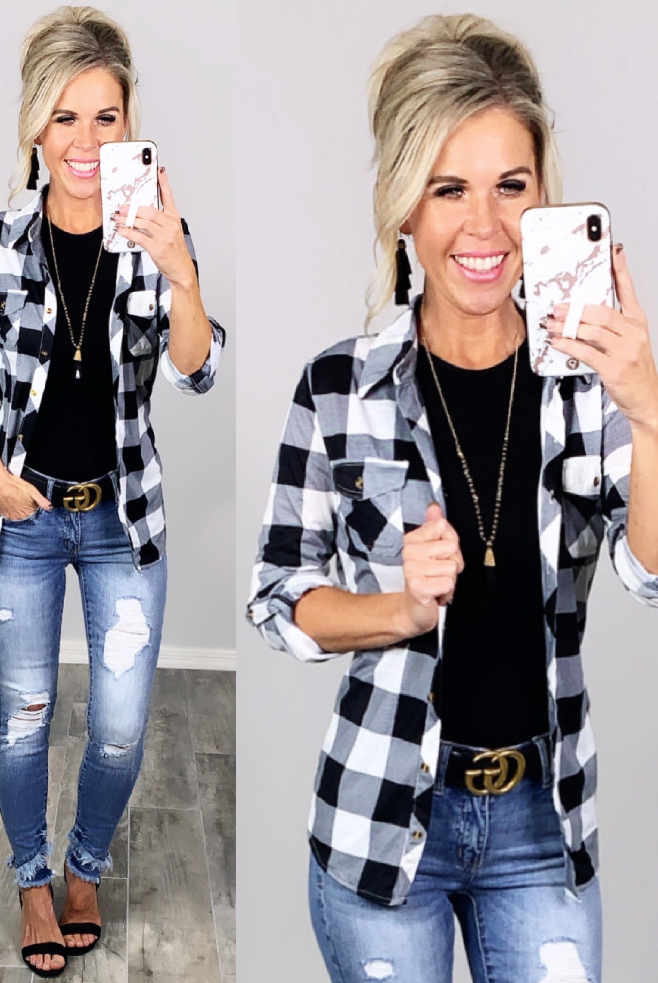 Penny Plaid Flannel Top - Buffalo White-flannel-privityboutique-Privity Boutique, Women’s Fashion Boutique in Mesa, Arizona