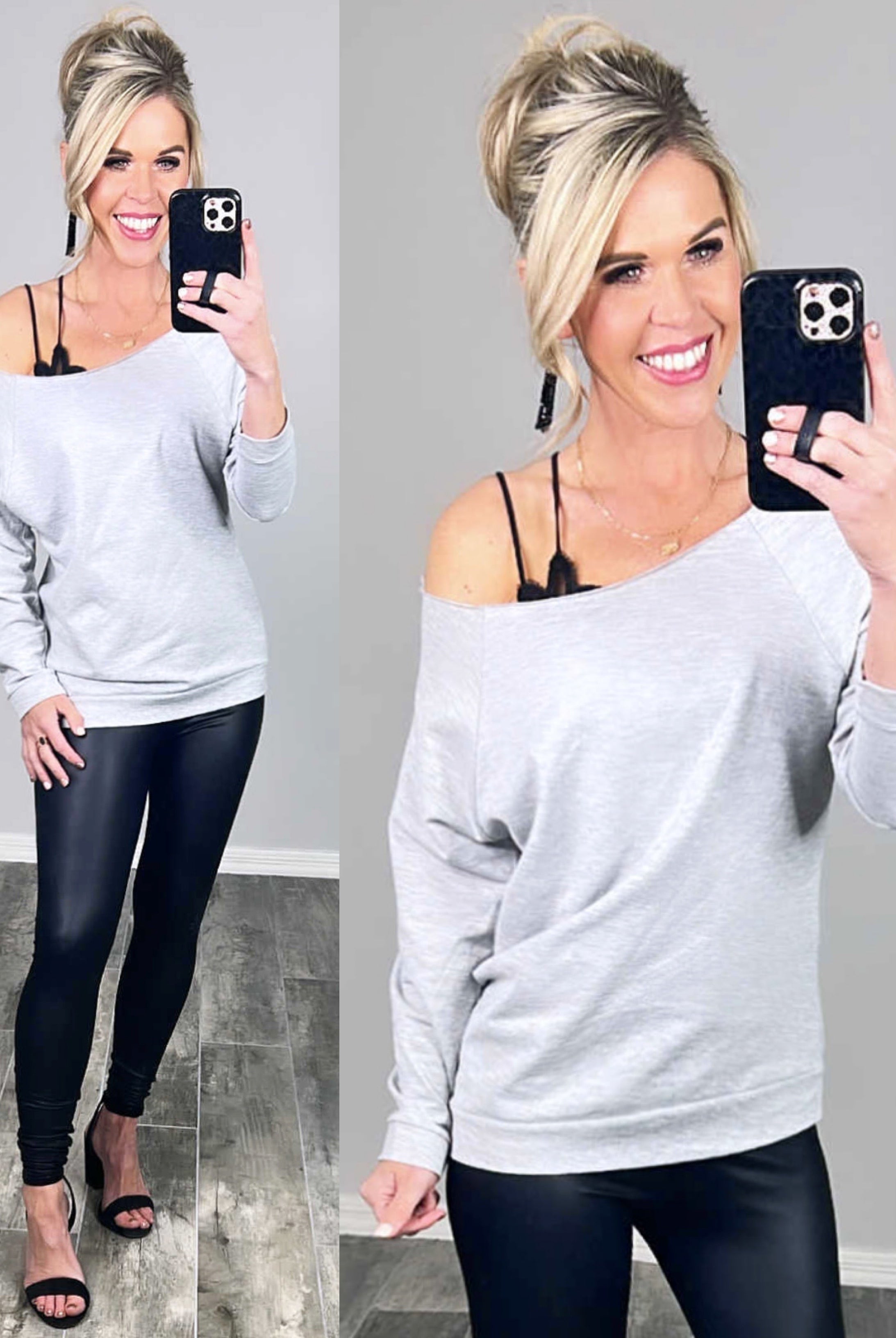 Raw Hem Off The Shoulder - Grey-Top-privityboutique.com-Privity Boutique, Women’s Fashion Boutique in Mesa, Arizona