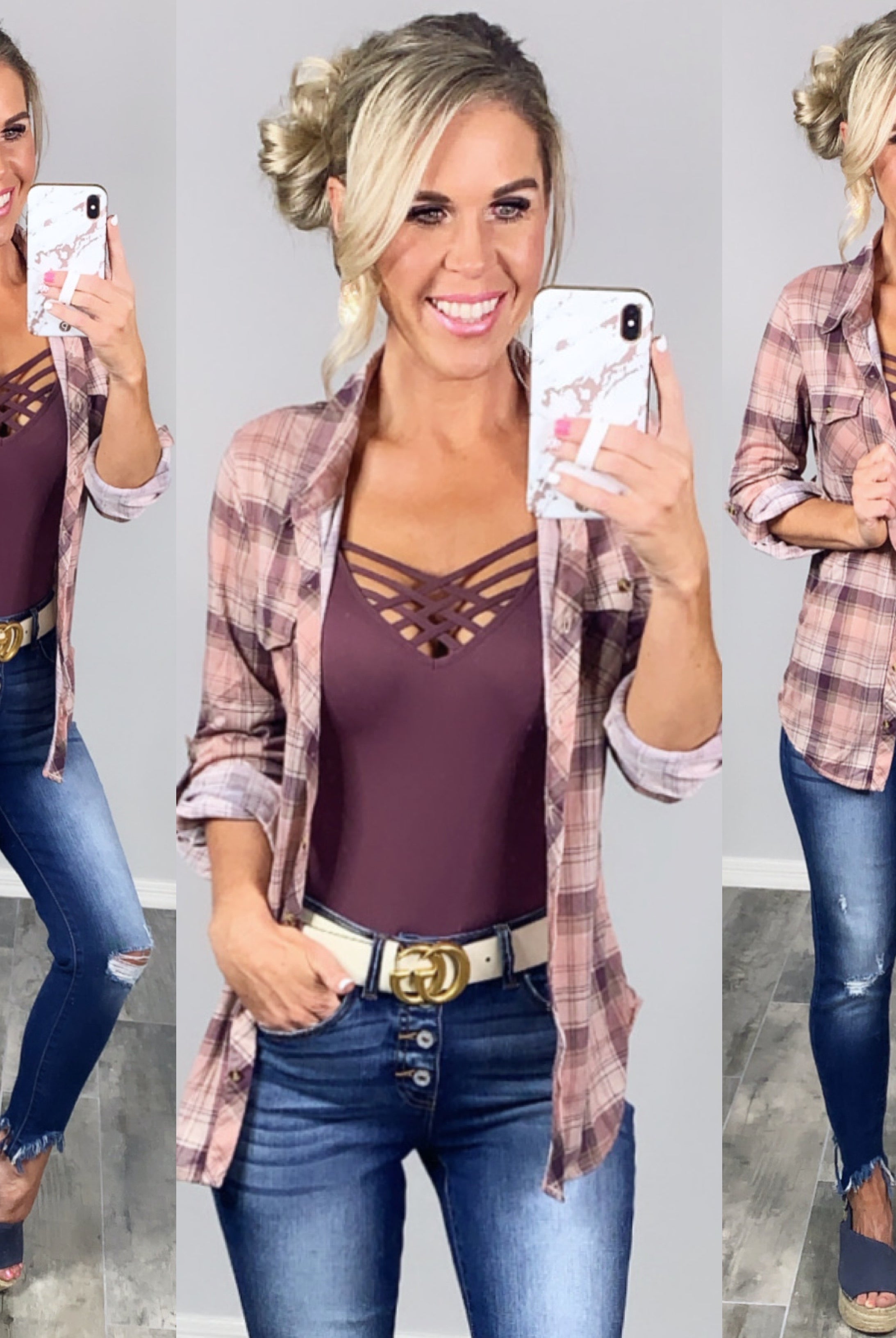 Penny Plaid Flannel Top - Rose/Plum-flannel-privityboutique-Privity Boutique, Women’s Fashion Boutique in Mesa, Arizona