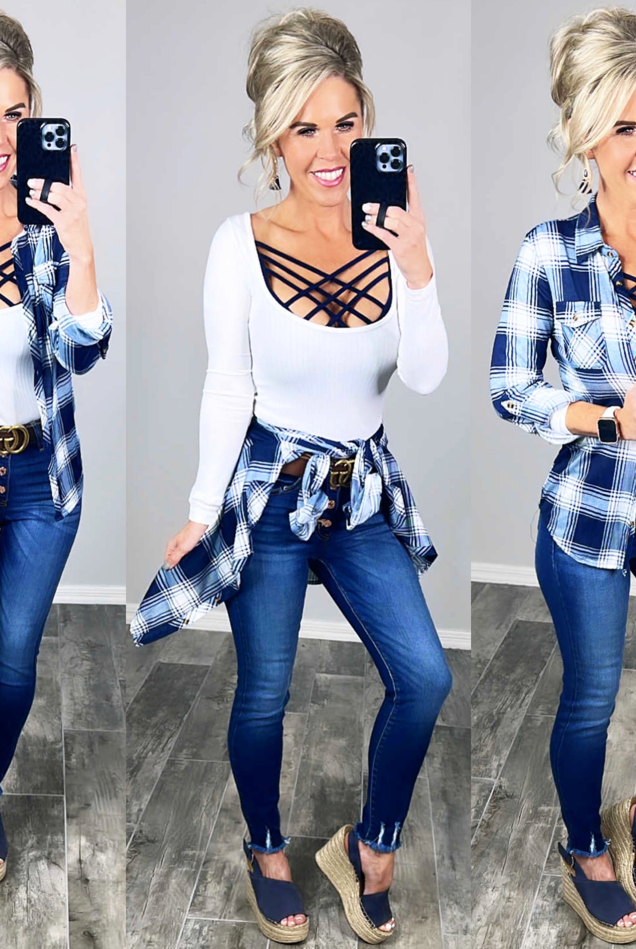 Penny Plaid Flannel Top - Navy/White-Top-privityboutique-Privity Boutique, Women’s Fashion Boutique in Mesa, Arizona
