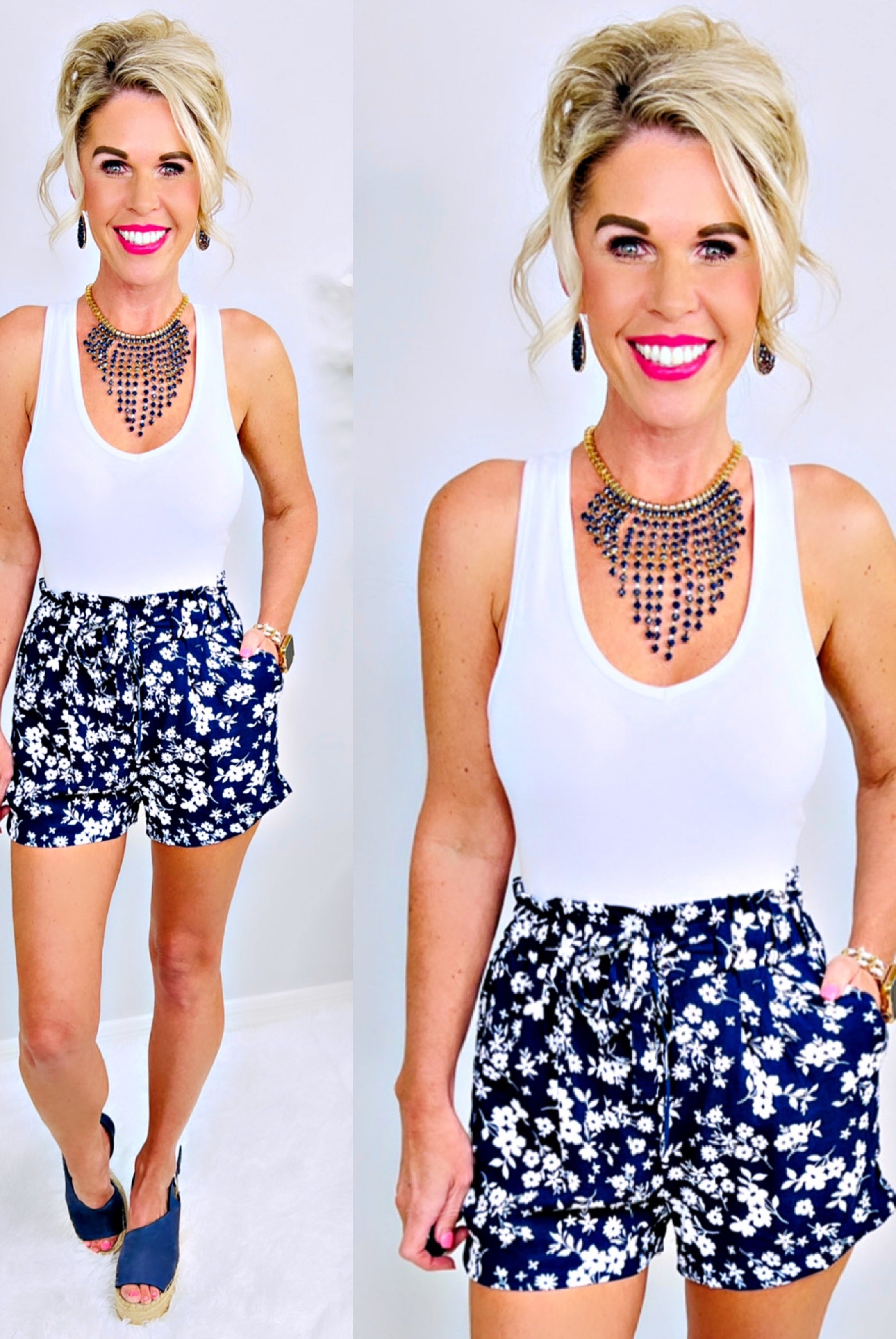 Sun And Blooms Floral Print Shorts - Navy-Dress-privityboutique.com-Privity Boutique, Women’s Fashion Boutique in Mesa, Arizona