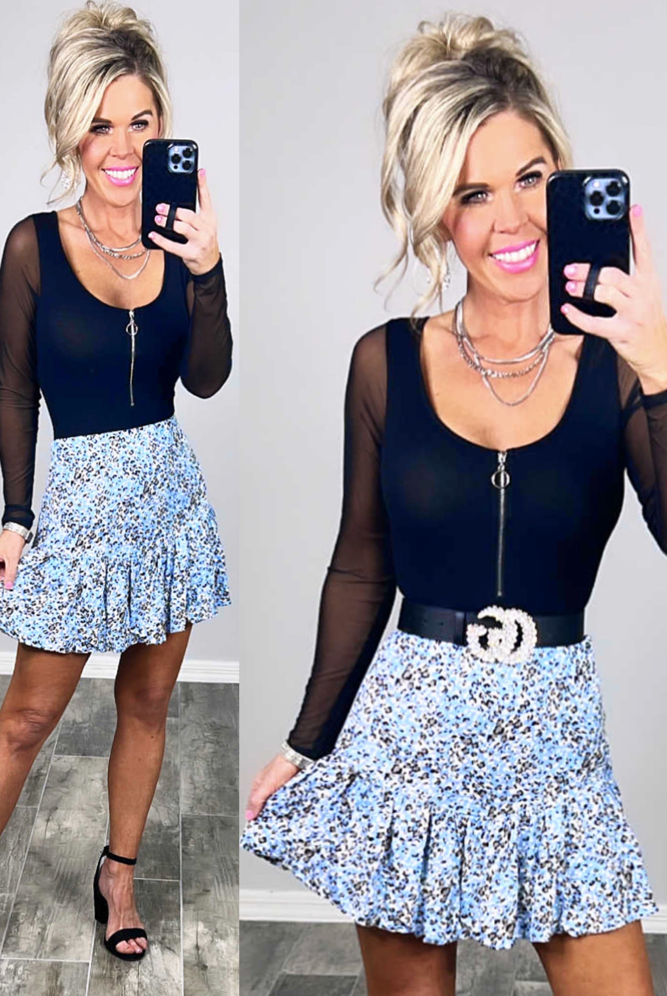 Leopard Print Ruffled Skort - Blue-Dress-privityboutique.com-Privity Boutique, Women’s Fashion Boutique in Mesa, Arizona
