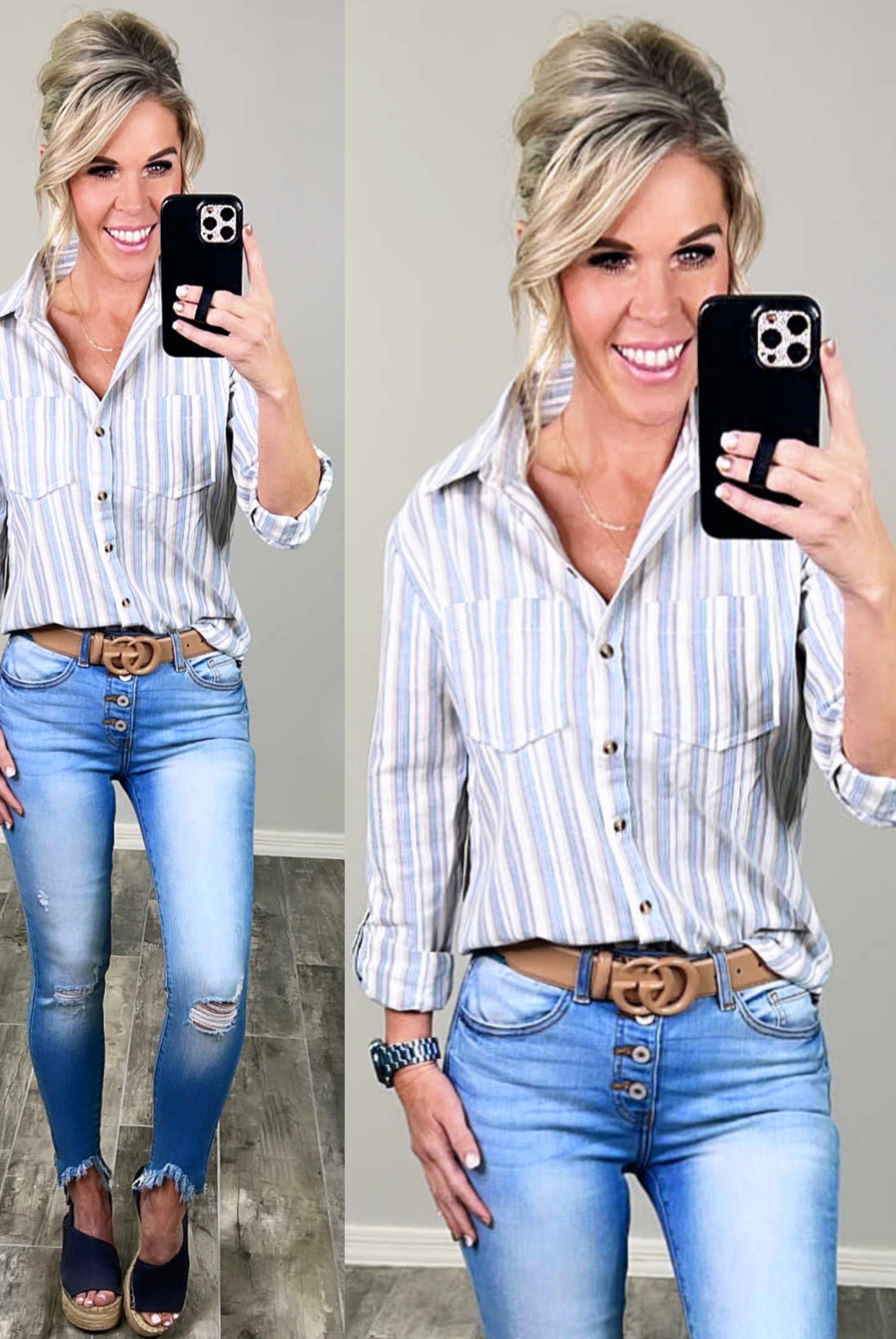 Over The Blues Striped Top-flannel-privityboutique-Privity Boutique, Women’s Fashion Boutique in Mesa, Arizona