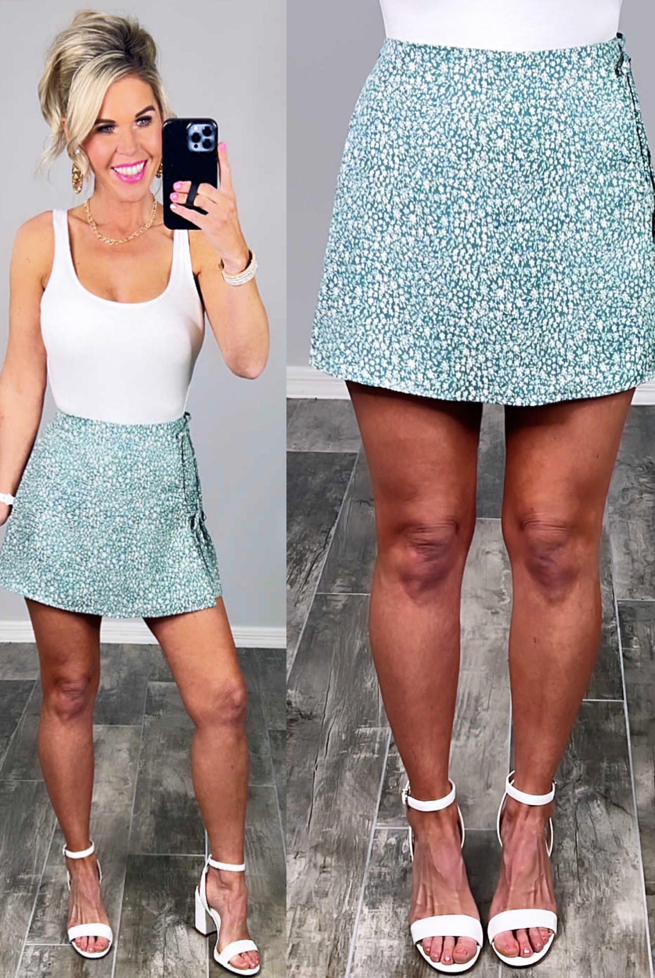 Dainty Disposition Floral Print Skort - Sage-Dress-privityboutique.com-Privity Boutique, Women’s Fashion Boutique in Mesa, Arizona