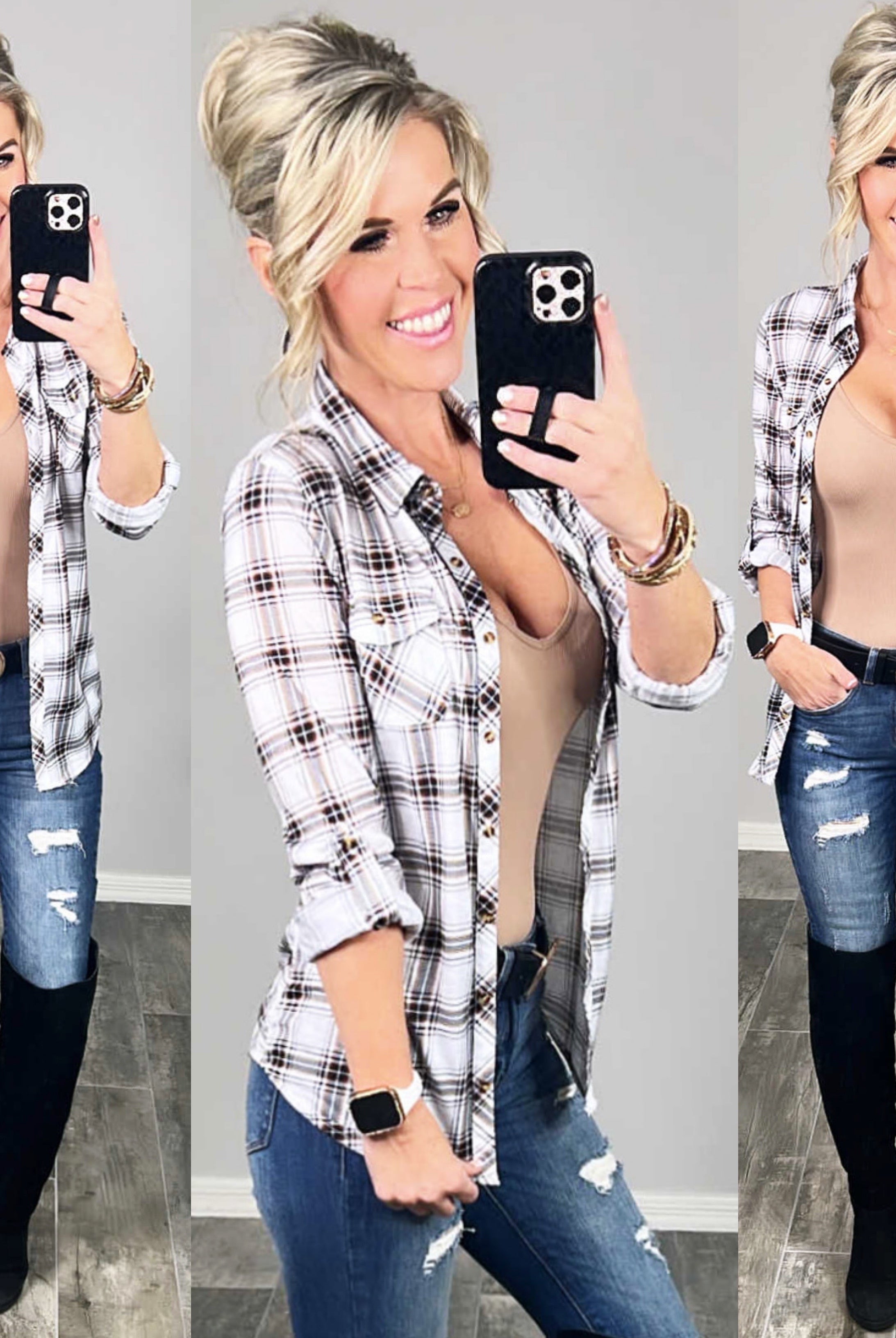 Penny Plaid Flannel Top - Ivory/Brown-flannel-privityboutique-Privity Boutique, Women’s Fashion Boutique in Mesa, Arizona