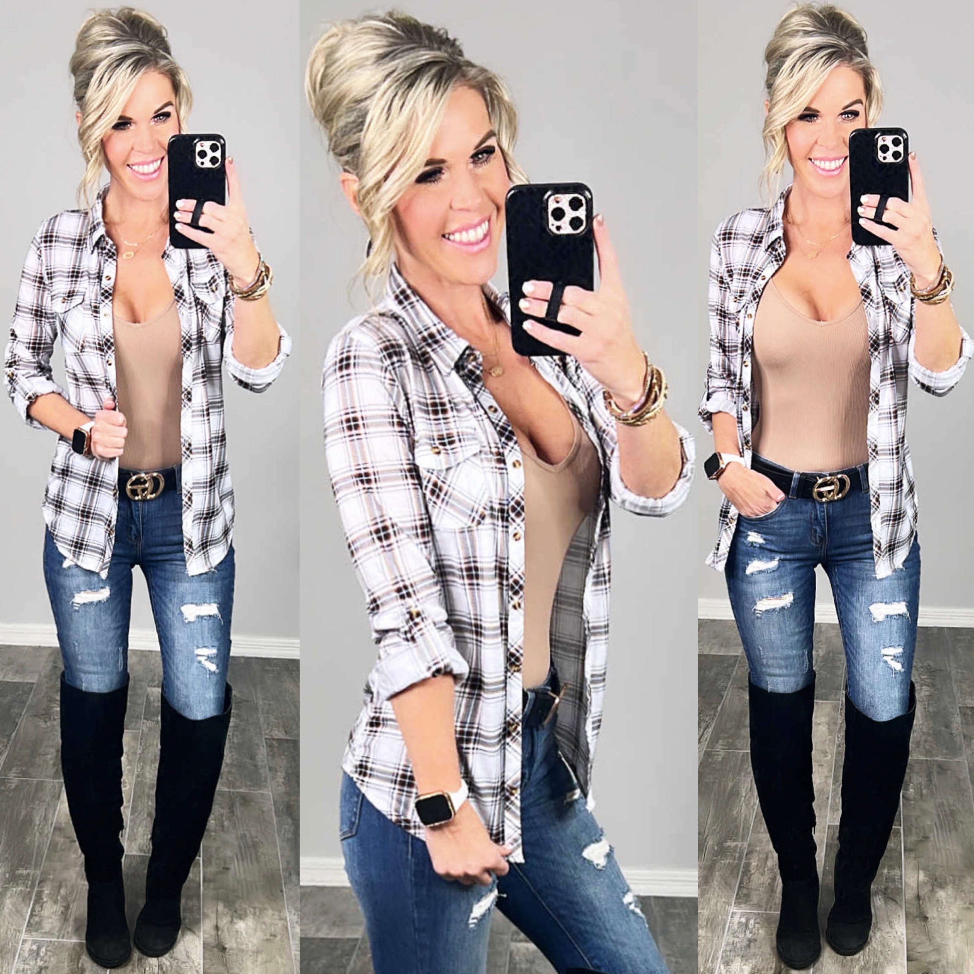 Penny Plaid Flannel Top - Ivory/Brown-flannel-privityboutique-Privity Boutique, Women’s Fashion Boutique in Mesa, Arizona