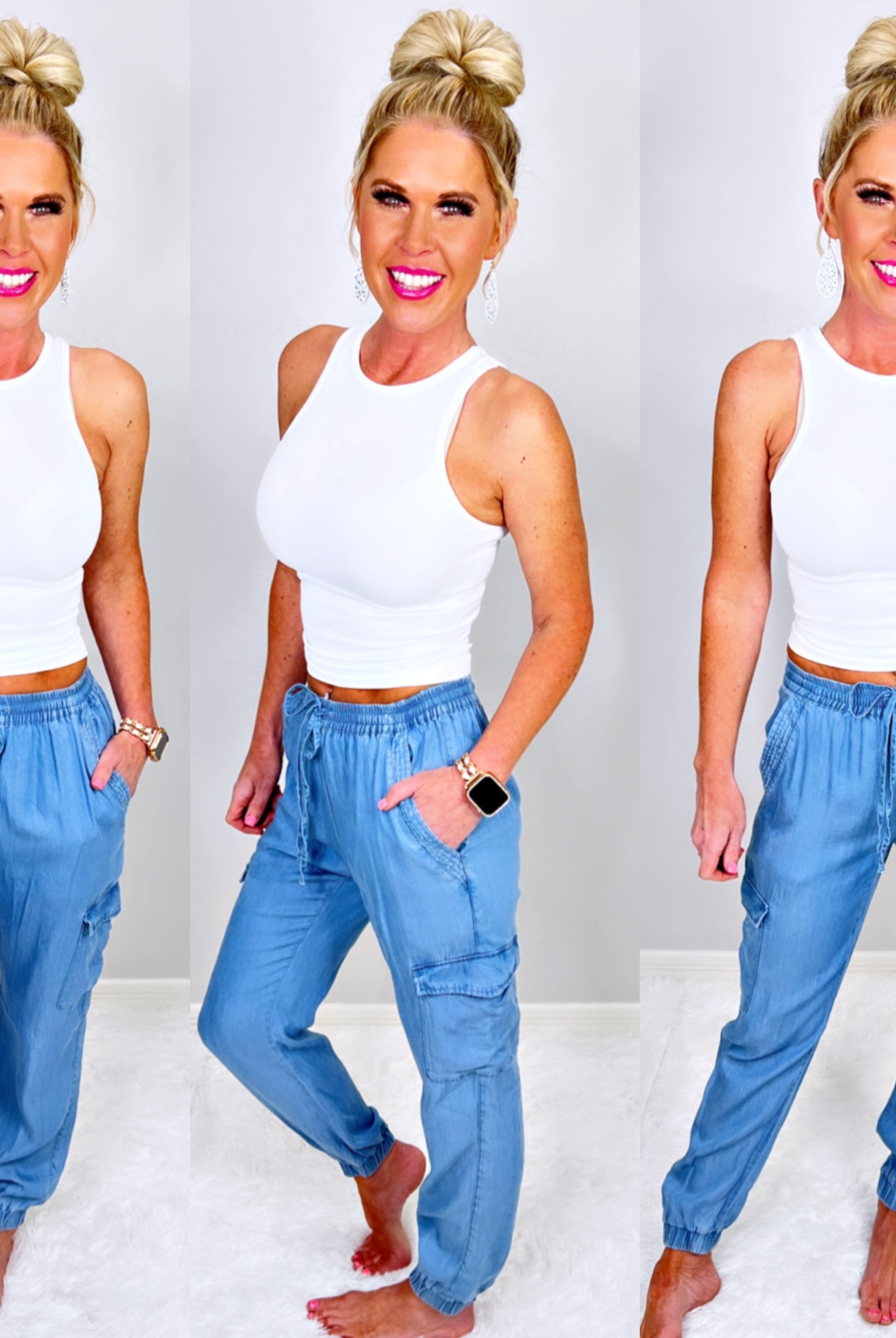 Cargo Chambray Jogger Pants-cargo pocket jogger joggers-privityboutique.com-Privity Boutique, Women’s Fashion Boutique in Mesa, Arizona