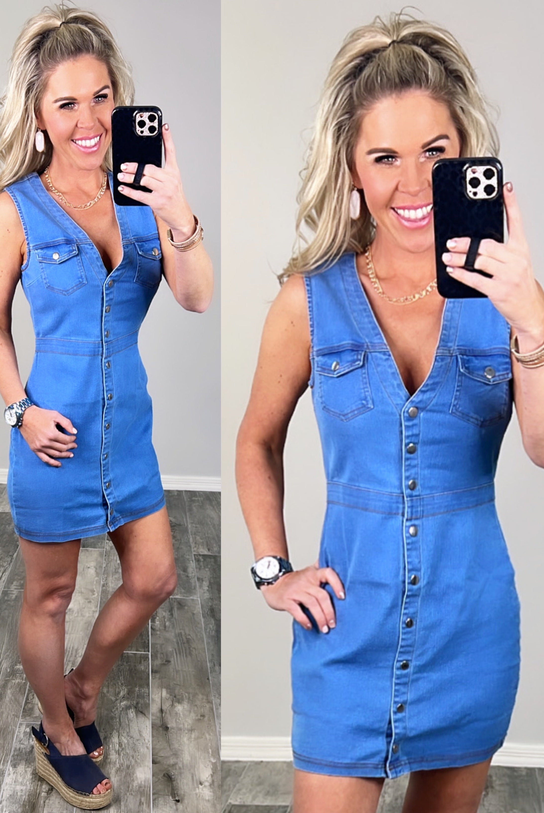 Button Front Denim Dress-Dress-privityboutique.com-Privity Boutique, Women’s Fashion Boutique in Mesa, Arizona
