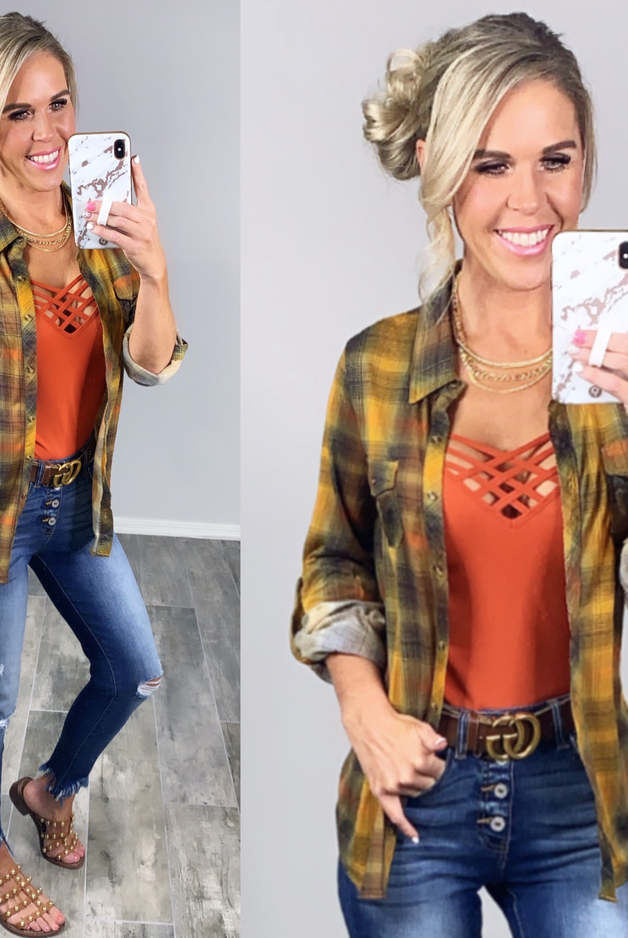 Penny Plaid Flannel Top - Mustard Multi-flannel-privityboutique-Privity Boutique, Women’s Fashion Boutique in Mesa, Arizona