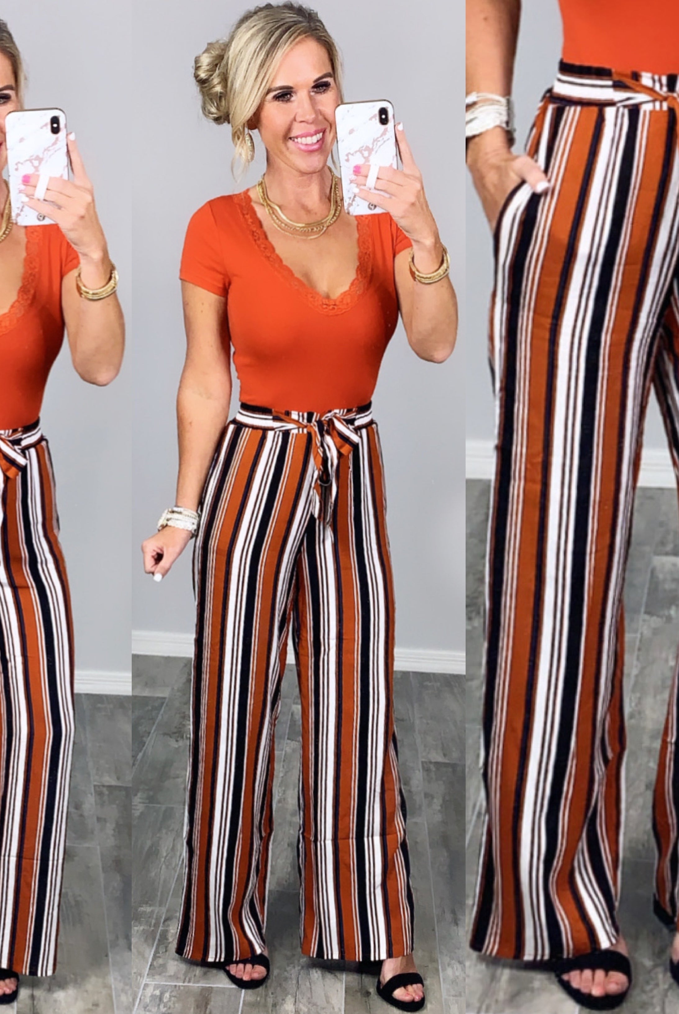 Something to Ponder Striped Pants - Rust-palazzo-privityboutique.com-Privity Boutique, Women’s Fashion Boutique in Mesa, Arizona