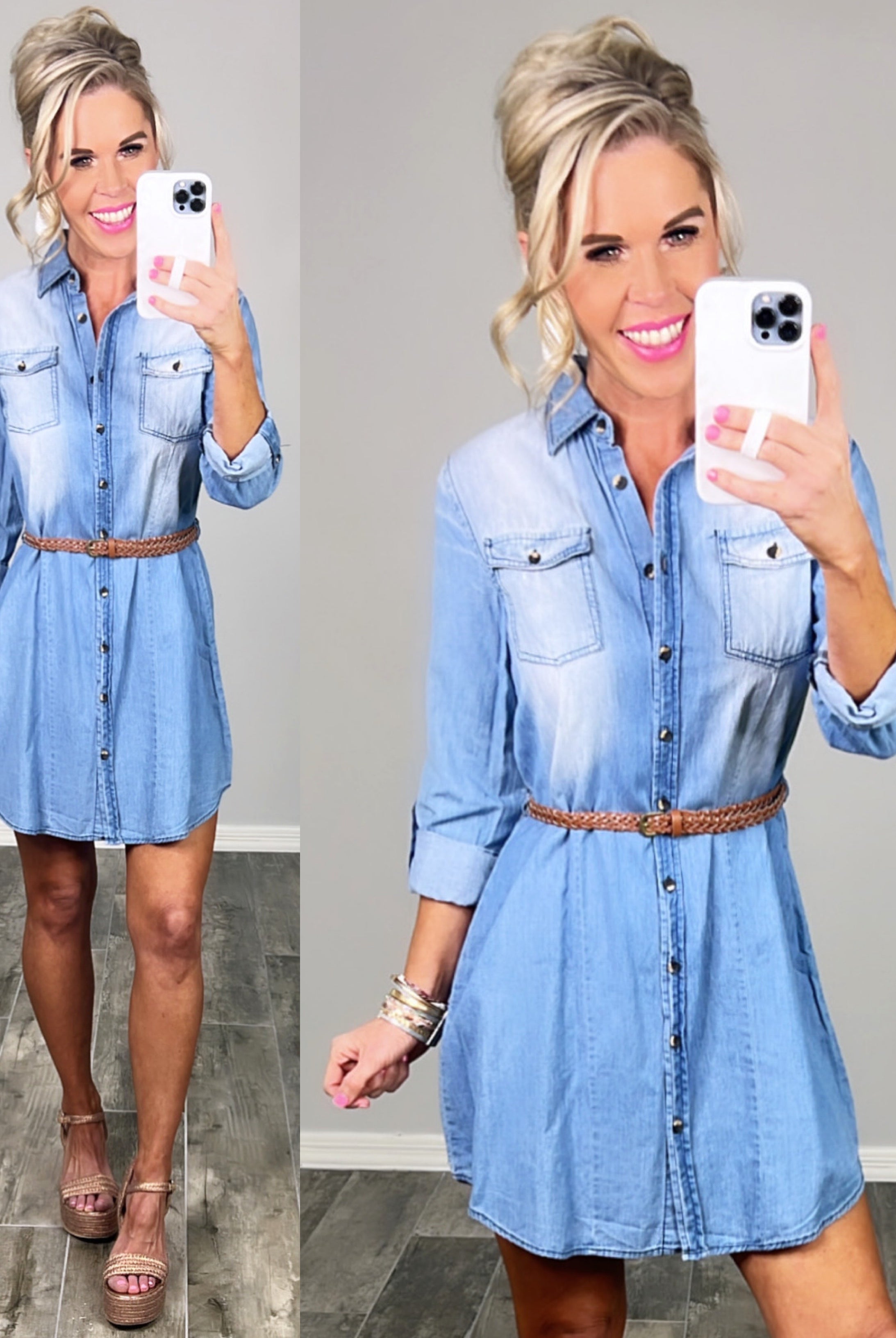 Chambray Belted Dress-Dress-privityboutique.com-Privity Boutique, Women’s Fashion Boutique in Mesa, Arizona
