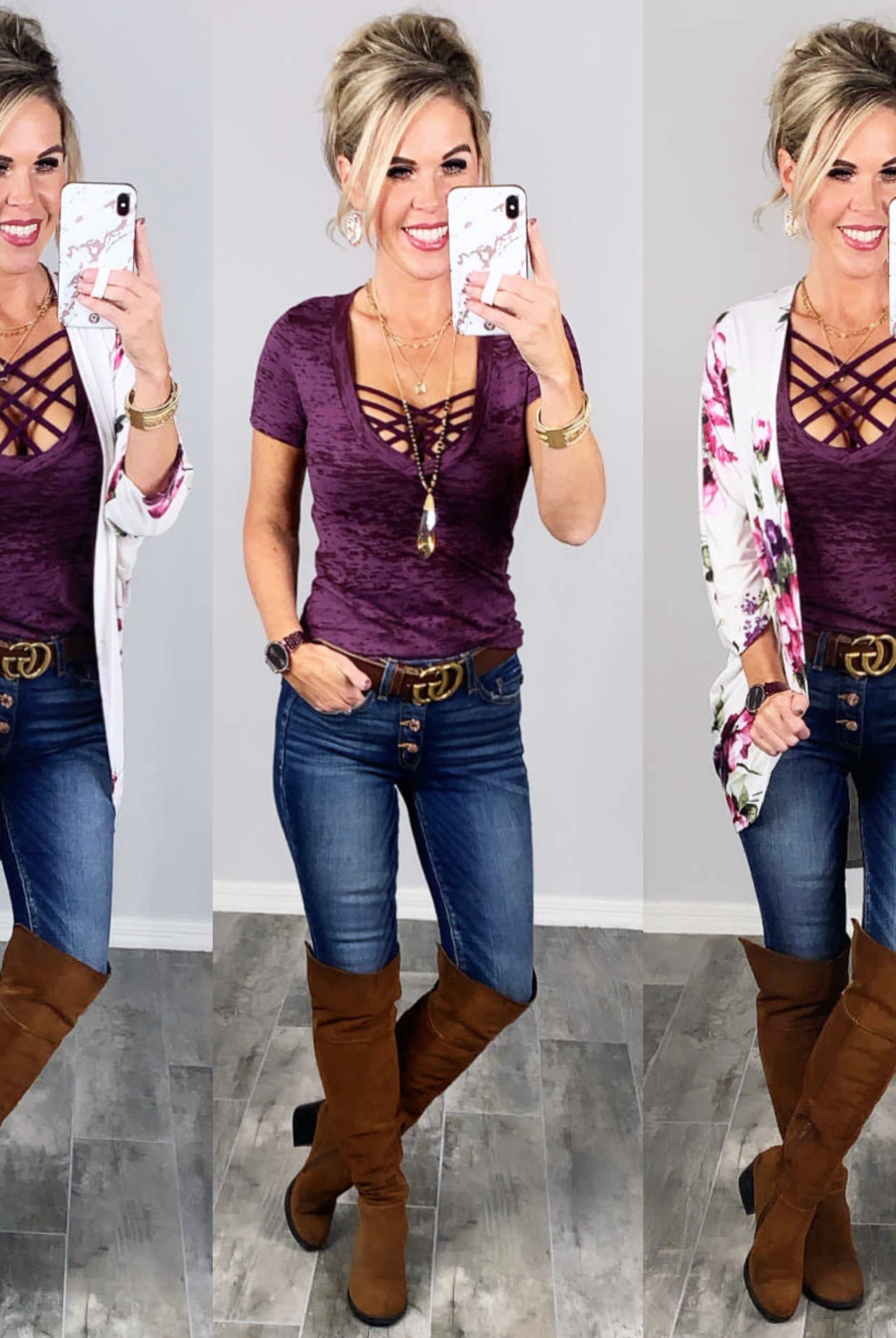 BASIC BURNOUT DEEP V-NECK TEE - PLUM-Top-privityboutique.com-Privity Boutique, Women’s Fashion Boutique in Mesa, Arizona