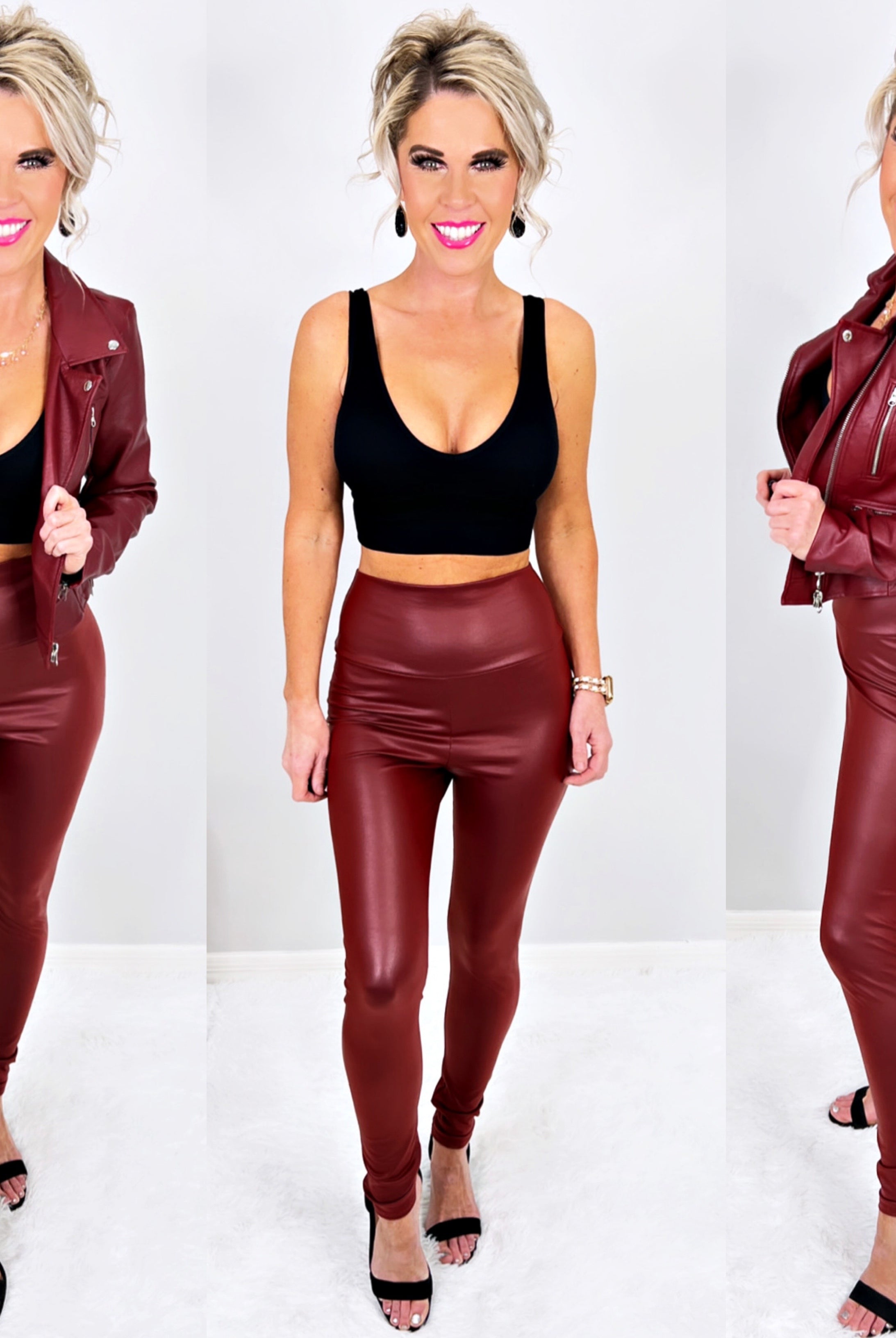High Waist Faux Leather Leggings - Burgundy-Leggings-privityboutique-Privity Boutique, Women’s Fashion Boutique in Mesa, Arizona