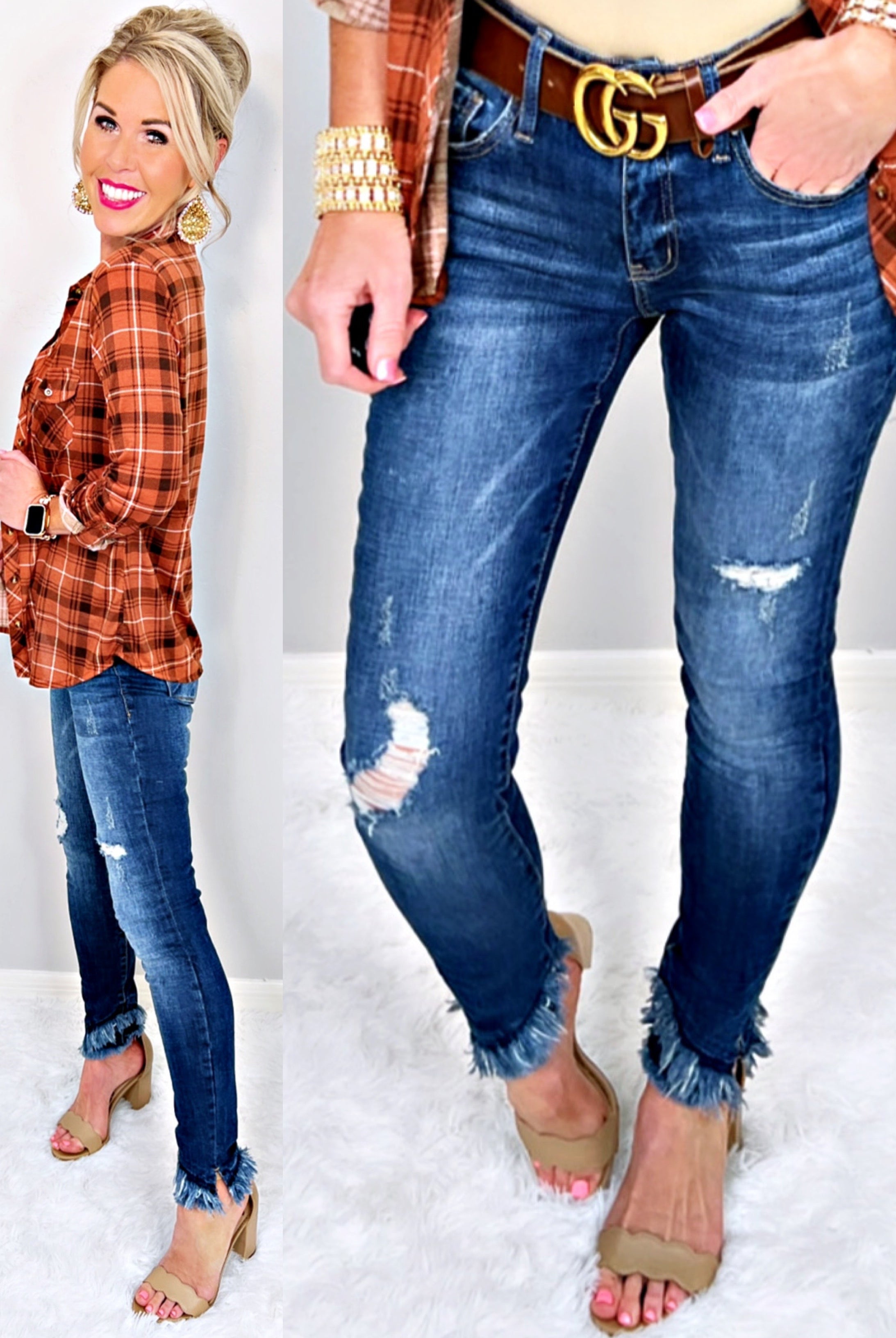 Kristy Raw Hem Jeans - Dark-ripped skinny jeans-privityboutique-Privity Boutique, Women’s Fashion Boutique in Mesa, Arizona