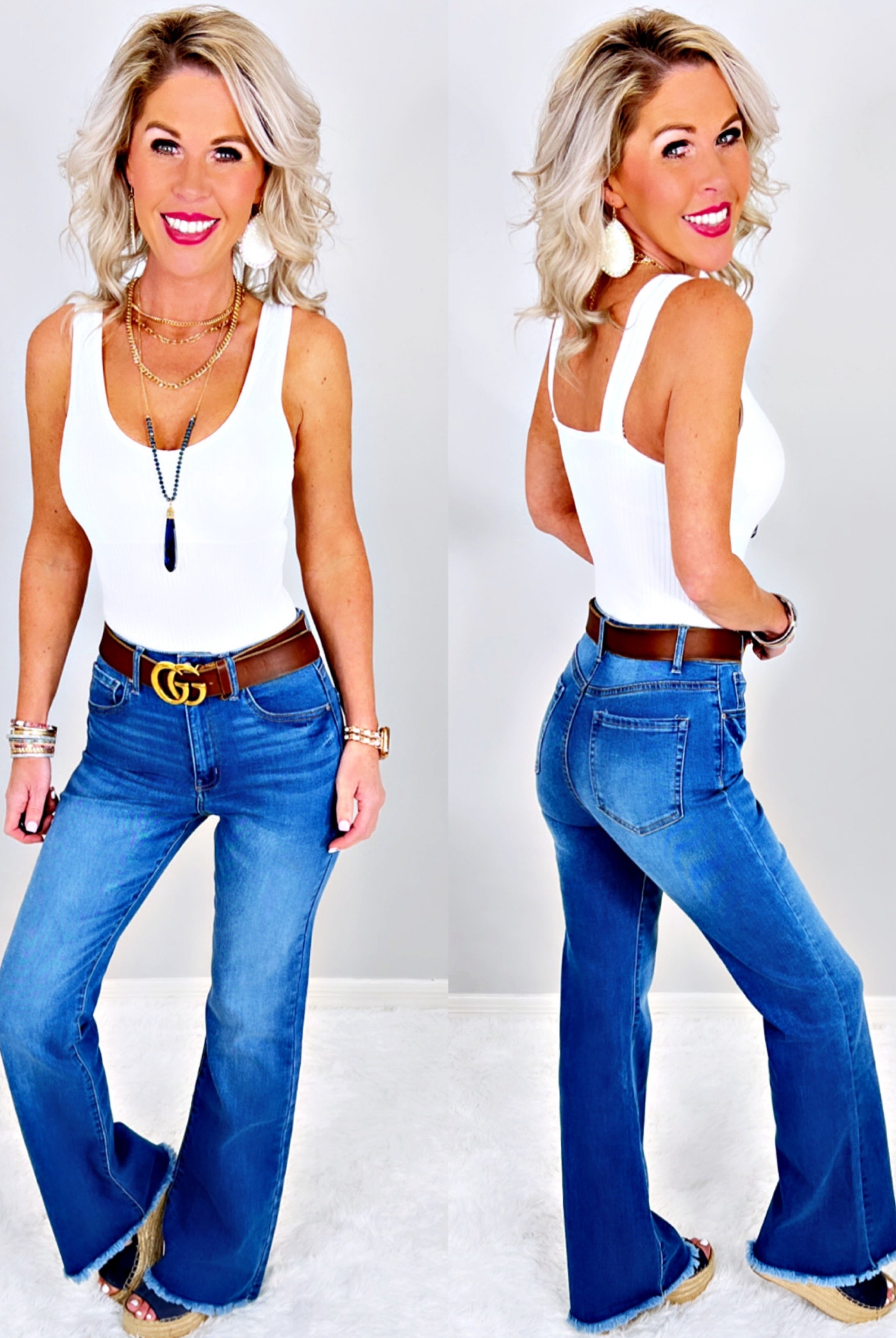 Taking On The Town Fray Hem Flare Jeans-privityboutique-Privity Boutique, Women’s Fashion Boutique in Mesa, Arizona