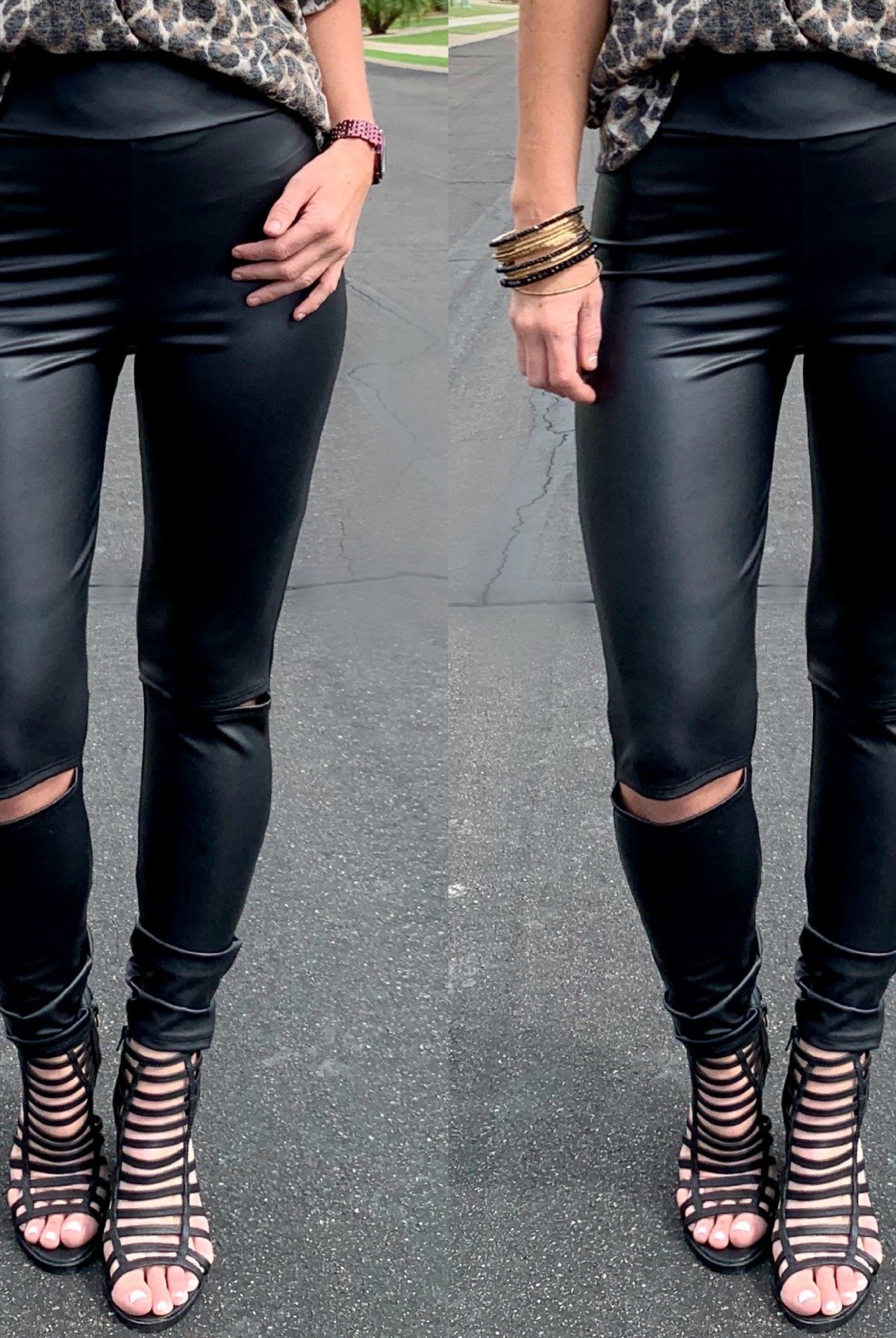 High Waisted Slit Faux Leather Leggings-Leggings-privityboutique-Privity Boutique, Women’s Fashion Boutique in Mesa, Arizona