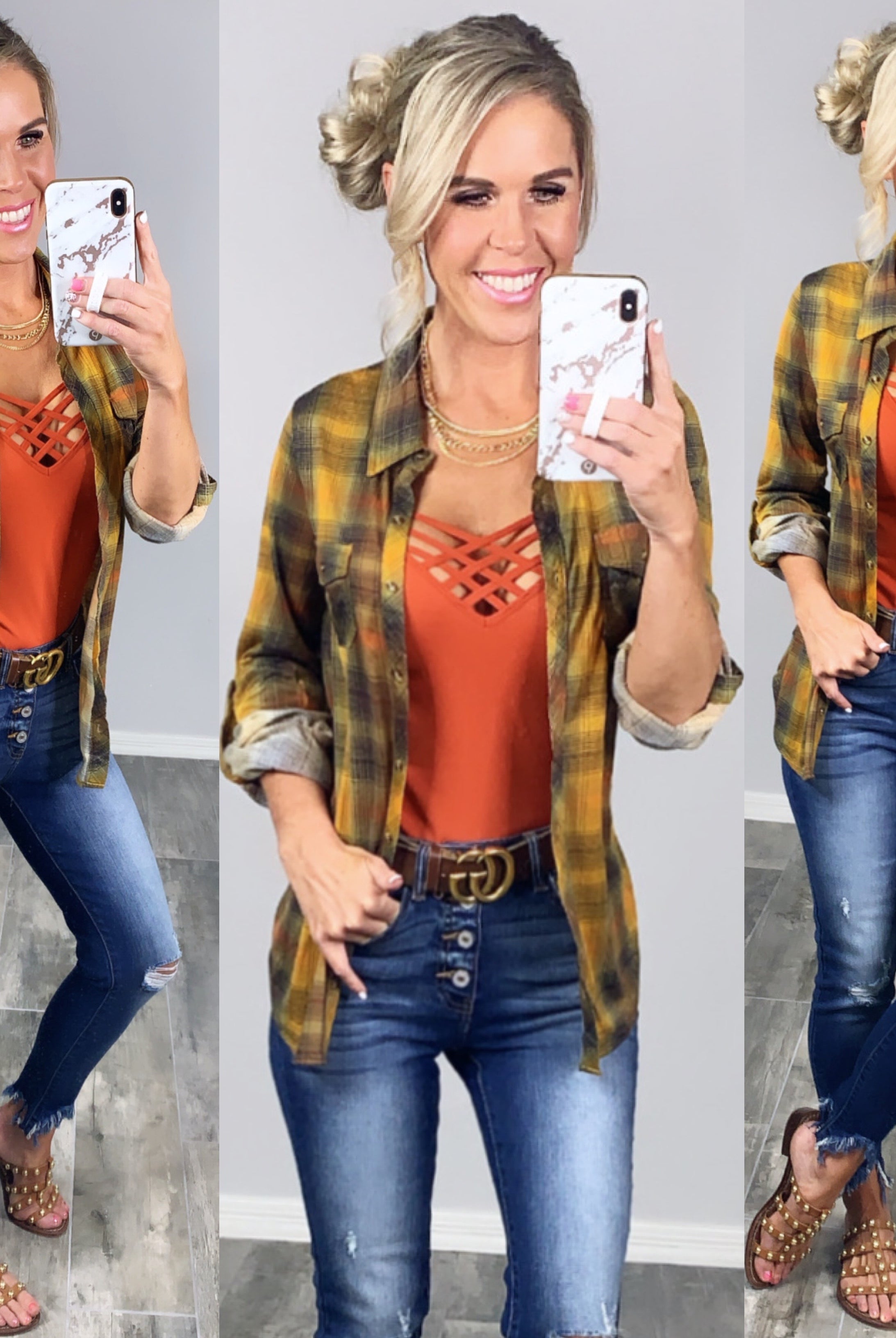 Penny Plaid Flannel Top - Mustard Multi-flannel-privityboutique-Privity Boutique, Women’s Fashion Boutique in Mesa, Arizona