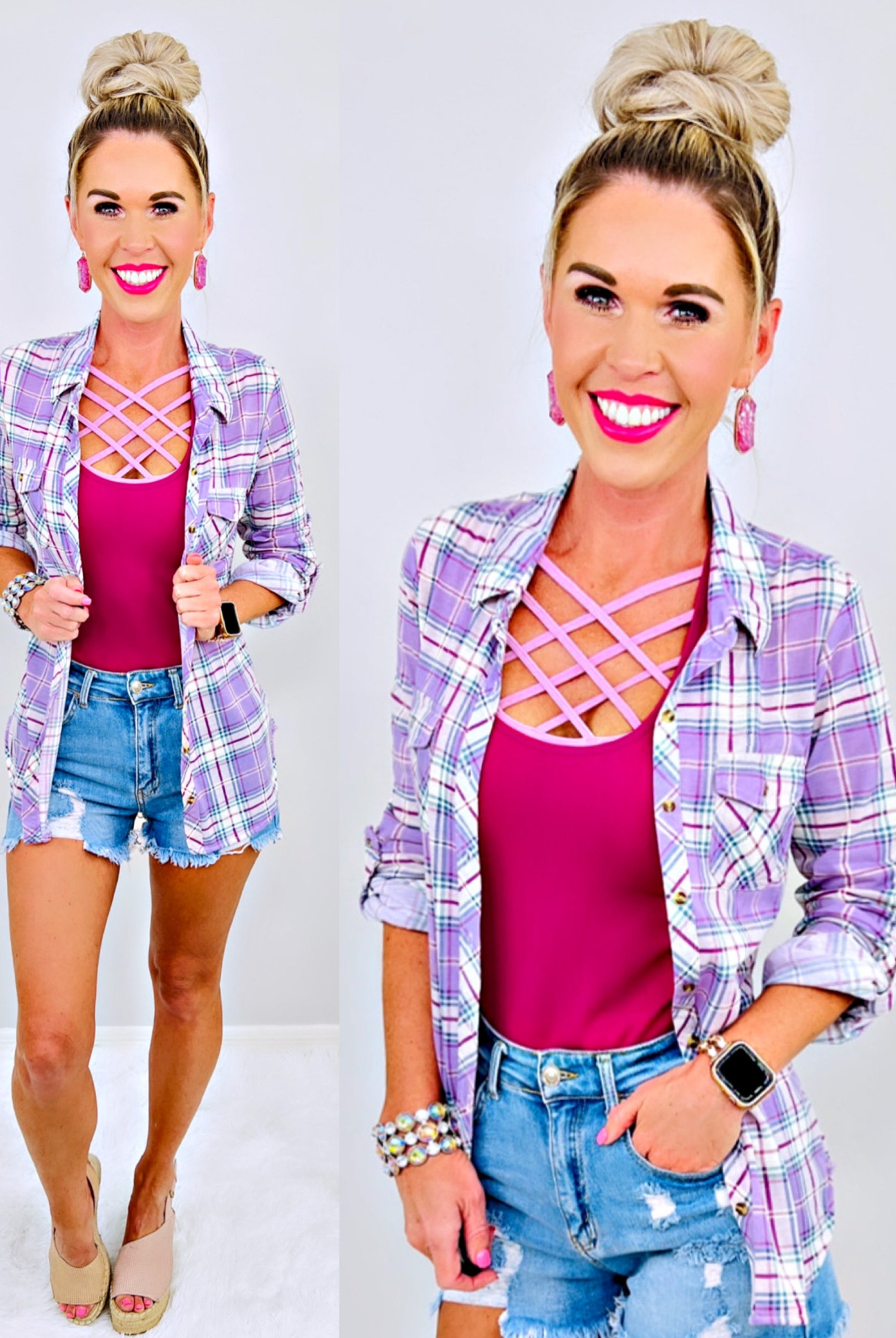 Penny Plaid Flannel Top - Lavender-flannel-privityboutique-Privity Boutique, Women’s Fashion Boutique in Mesa, Arizona