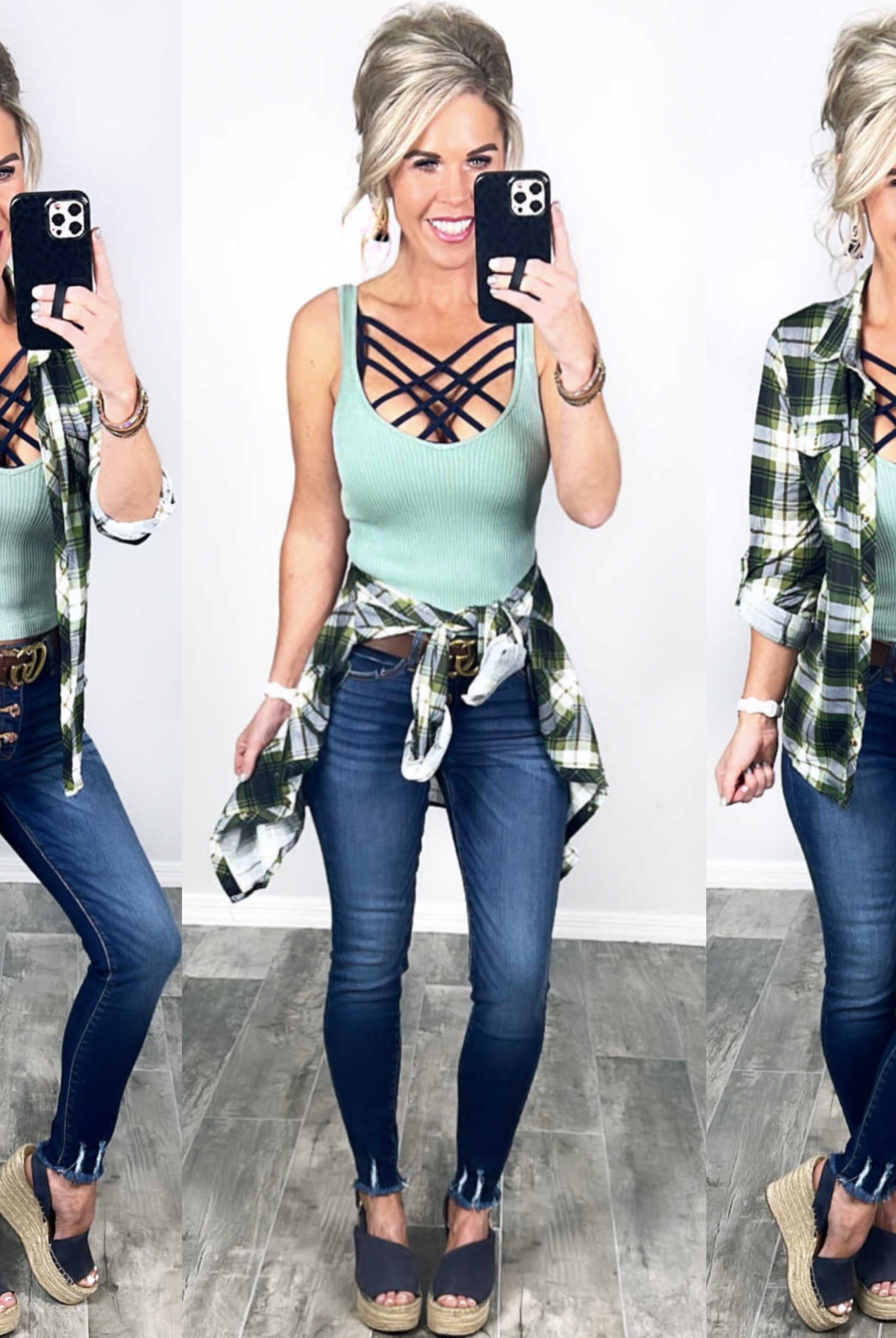 Penny Plaid Flannel Top - Ivory/Olive-flannel-privityboutique-Privity Boutique, Women’s Fashion Boutique in Mesa, Arizona