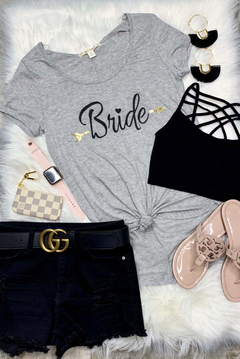 Bride Short Sleeve Graphic Tee: Grey-Top-privityboutique.com-Privity Boutique, Women’s Fashion Boutique in Mesa, Arizona