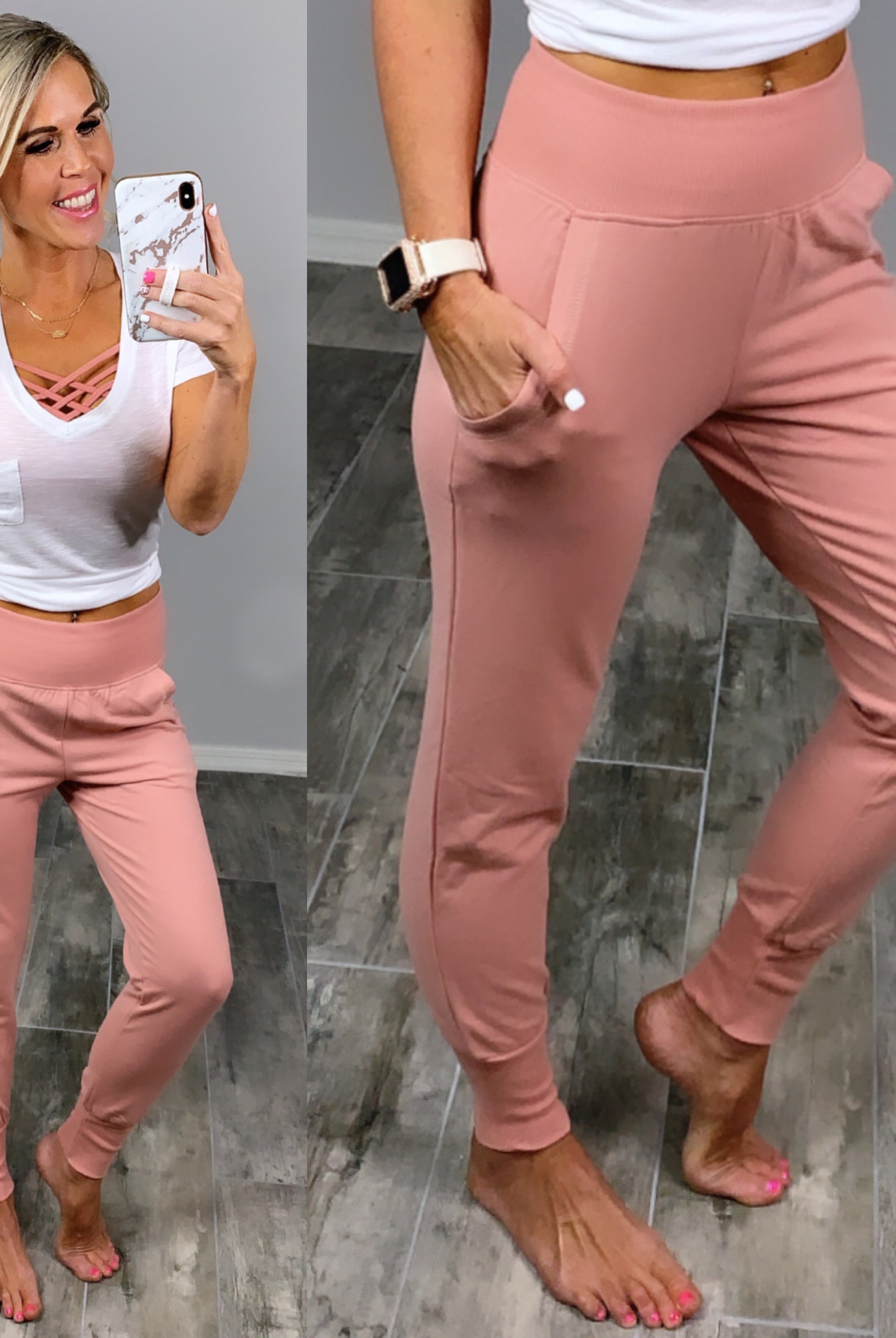Lounging Around Joggers - Rose-joggers-privityboutique.com-Privity Boutique, Women’s Fashion Boutique in Mesa, Arizona