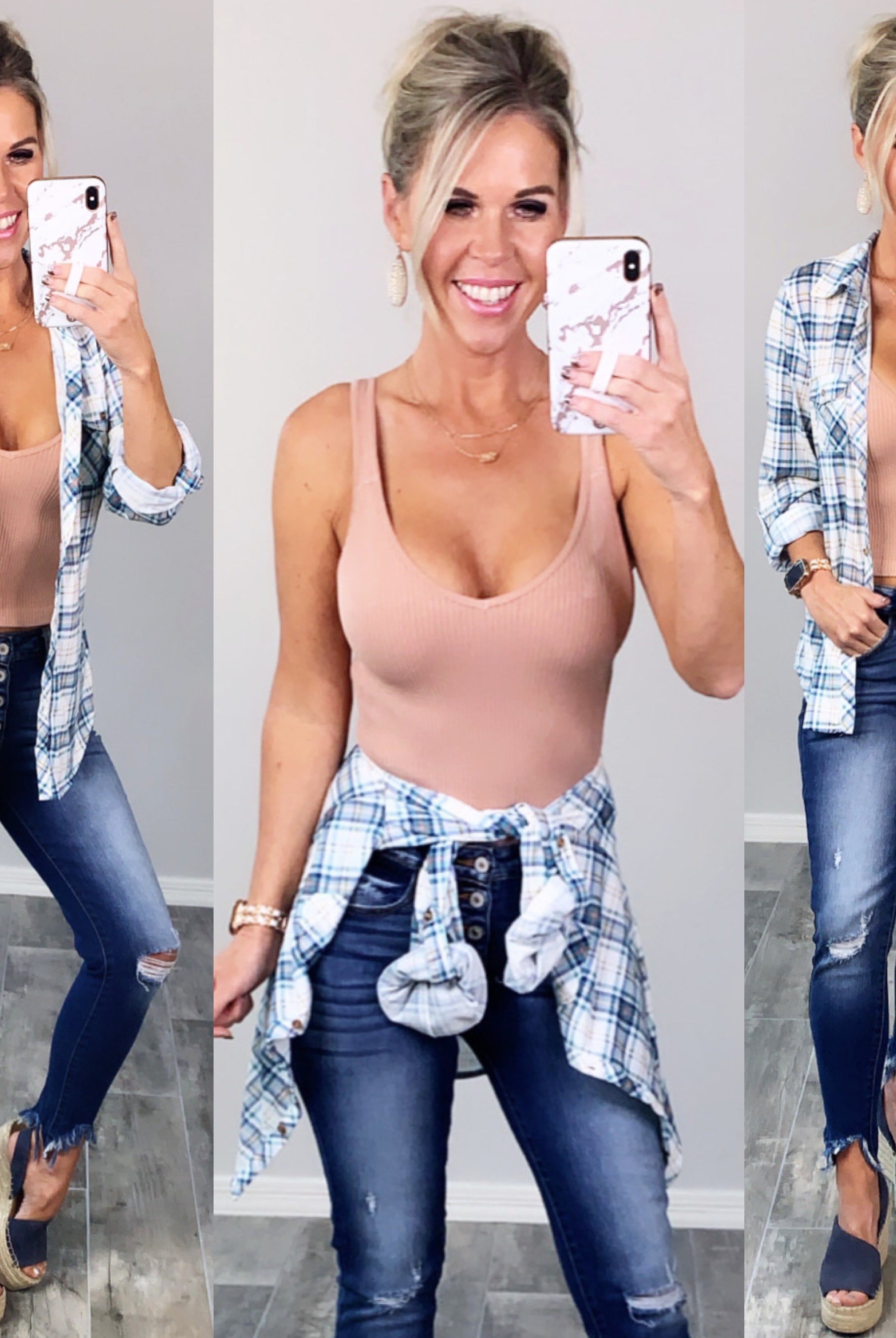 Penny Plaid Flannel Top - Ivory/Teal-flannel-privityboutique-Privity Boutique, Women’s Fashion Boutique in Mesa, Arizona