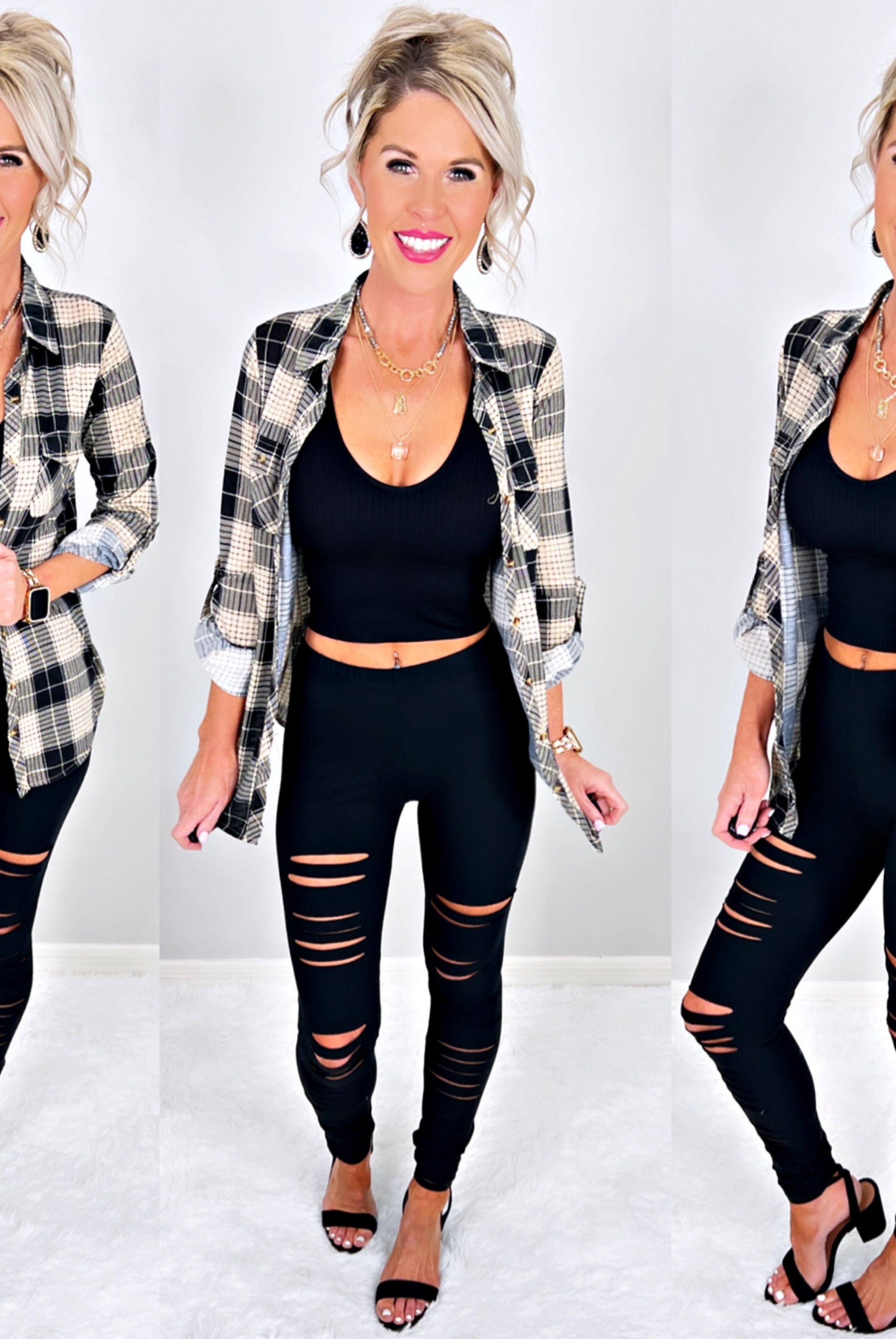 Penny Plaid Flannel Top - Black/Taupe-flannel-privityboutique-Privity Boutique, Women’s Fashion Boutique in Mesa, Arizona